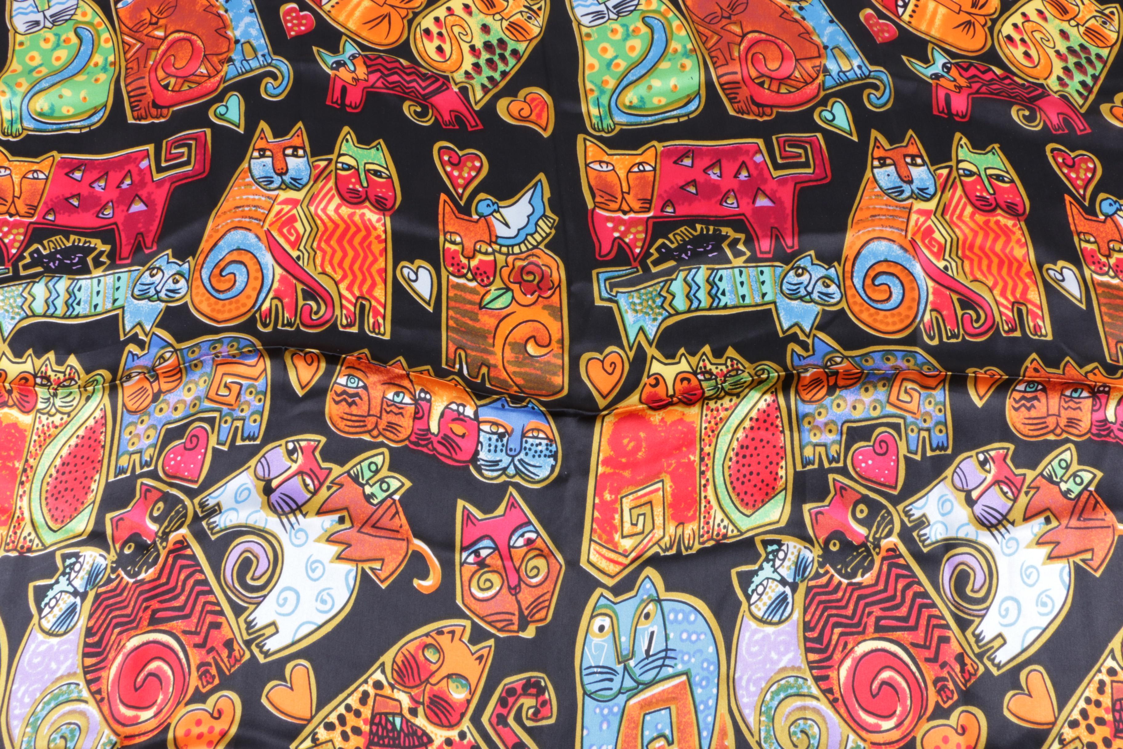 Laurel Burch Cat Print Silk Scarf