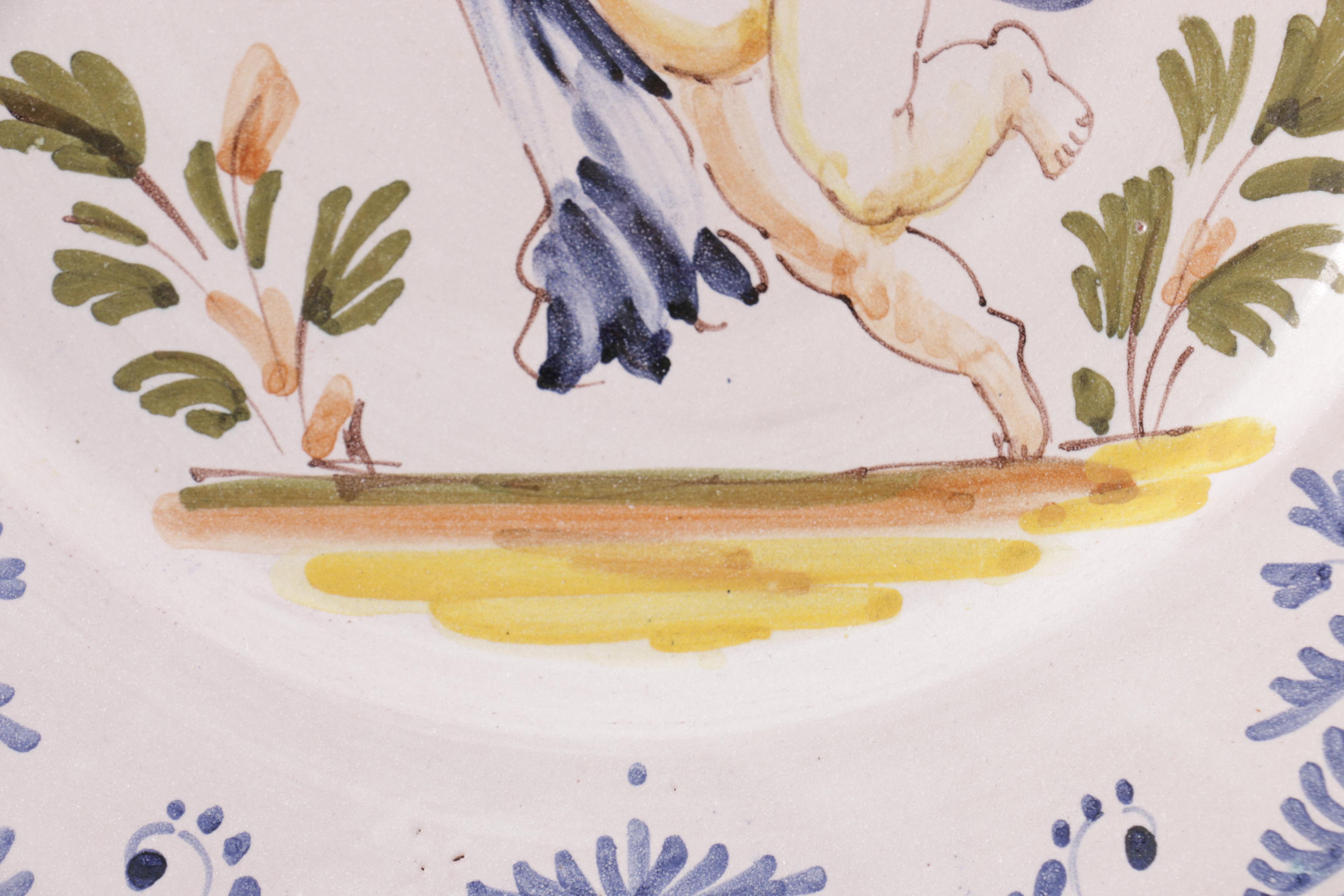 Hand-Painted Faience Plate with Stand