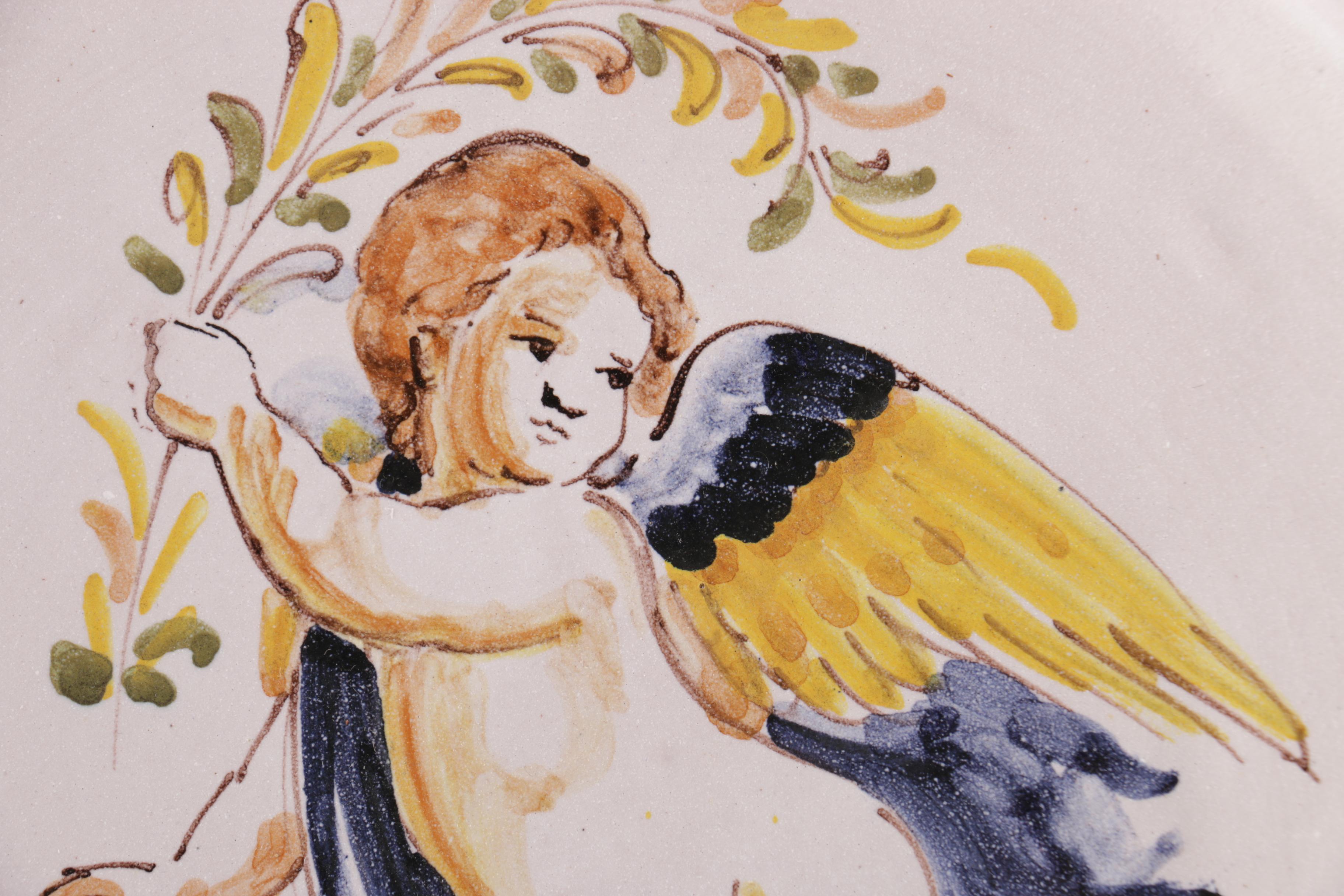 Hand-Painted Faience Plate with Stand