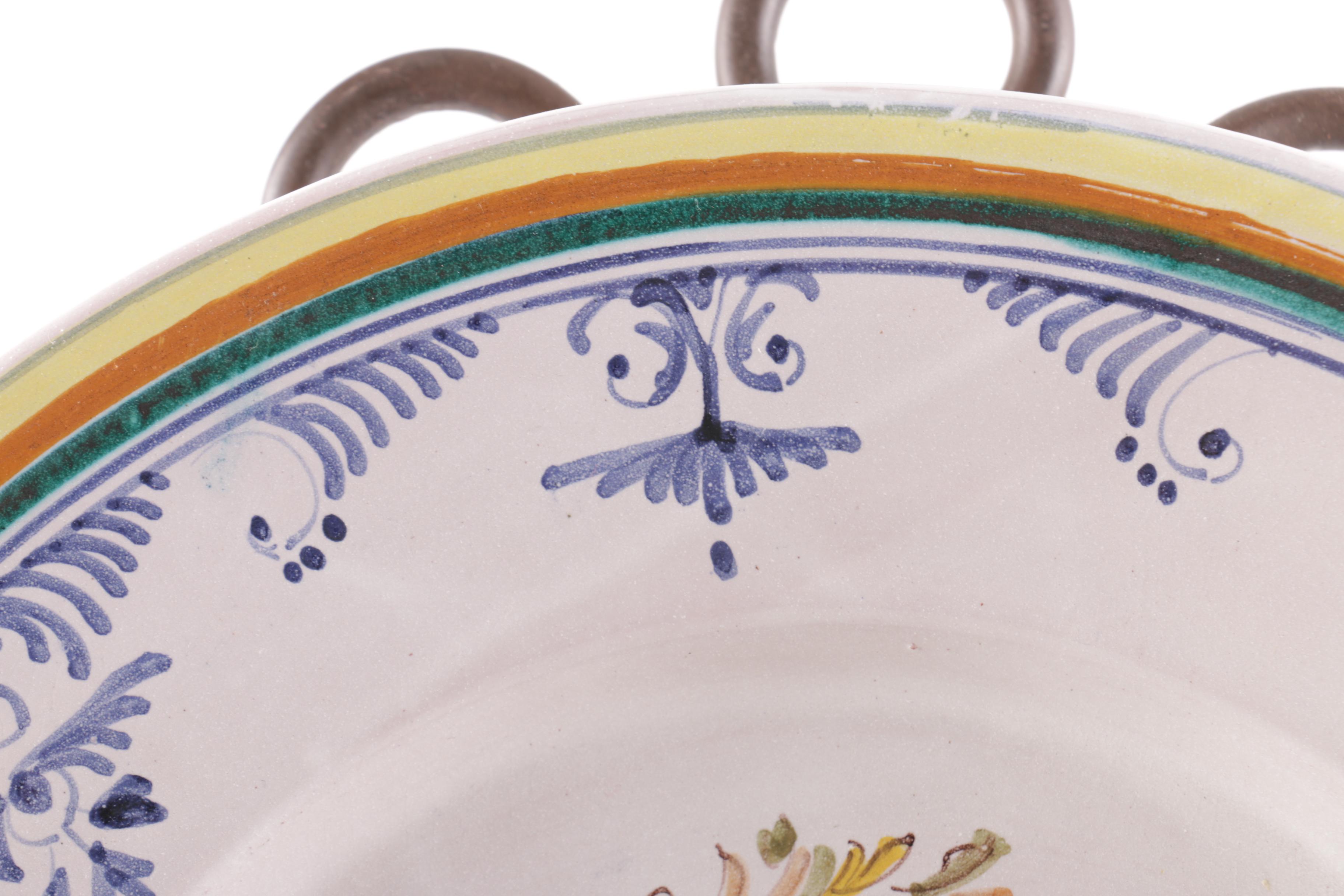 Hand-Painted Faience Plate with Stand