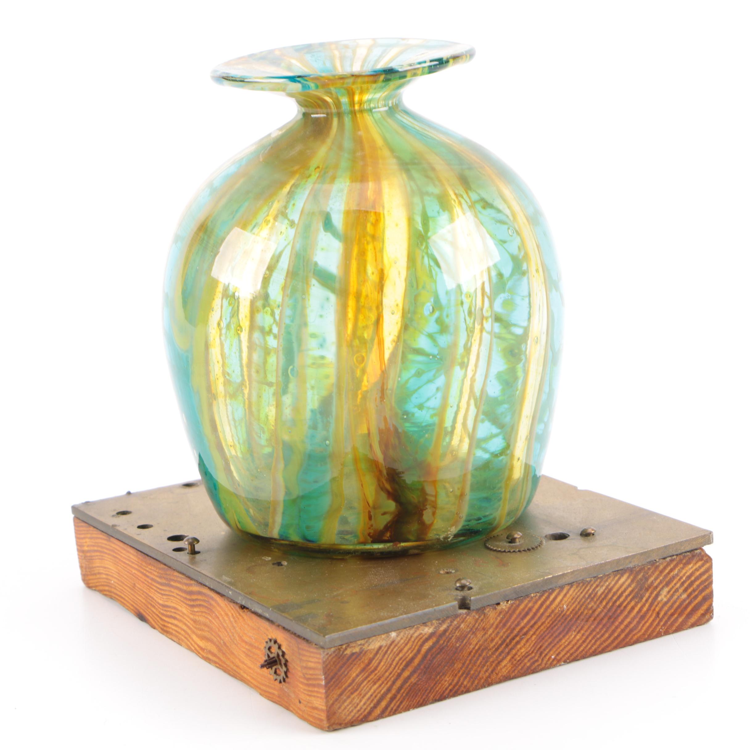 Blown Glass Vase on Wooden Stand