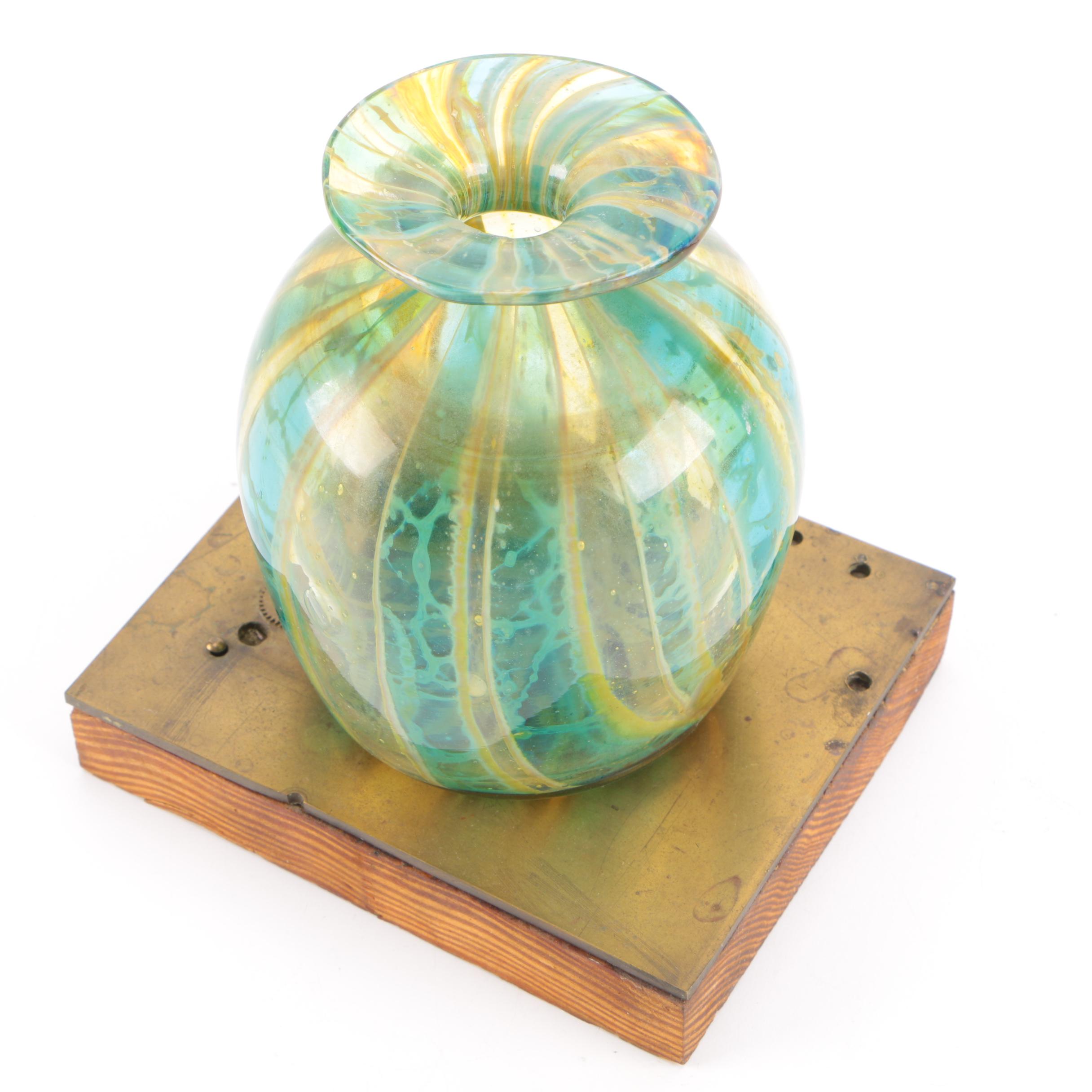 Blown Glass Vase on Wooden Stand