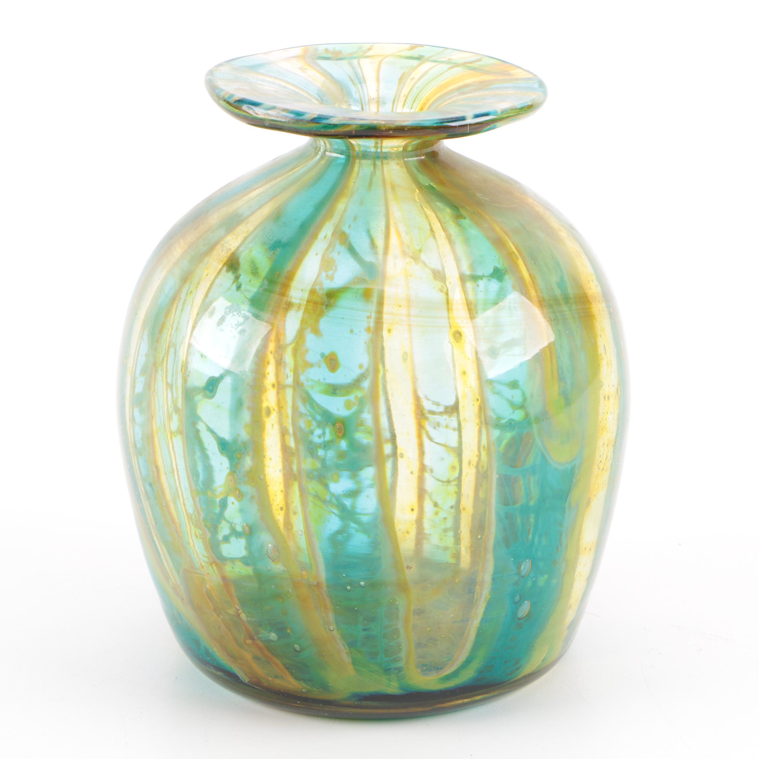 Blown Glass Vase on Wooden Stand