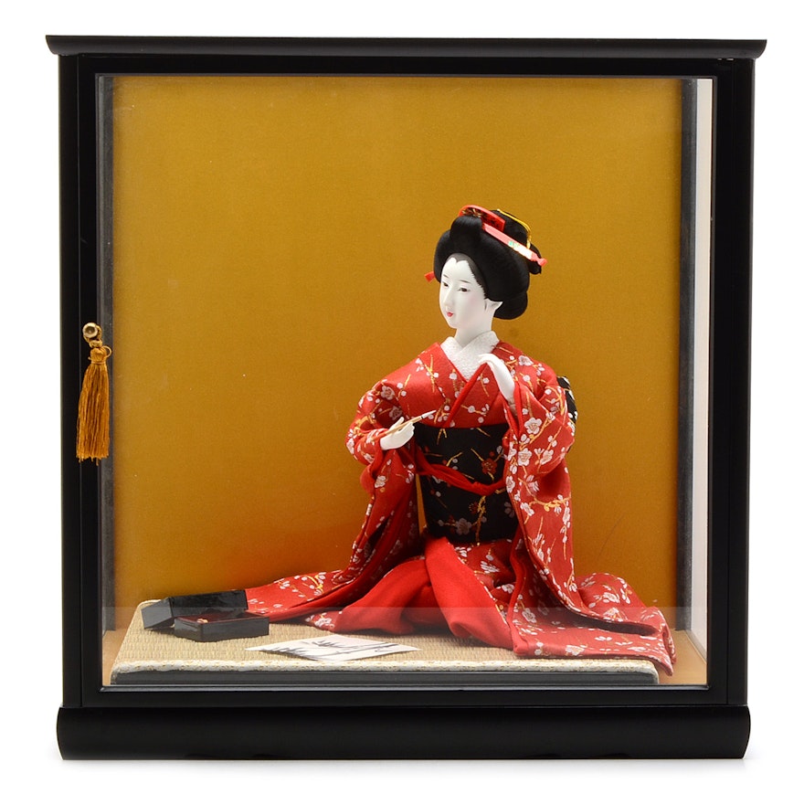 Oyama Ningyo Japanese Doll in Display Case