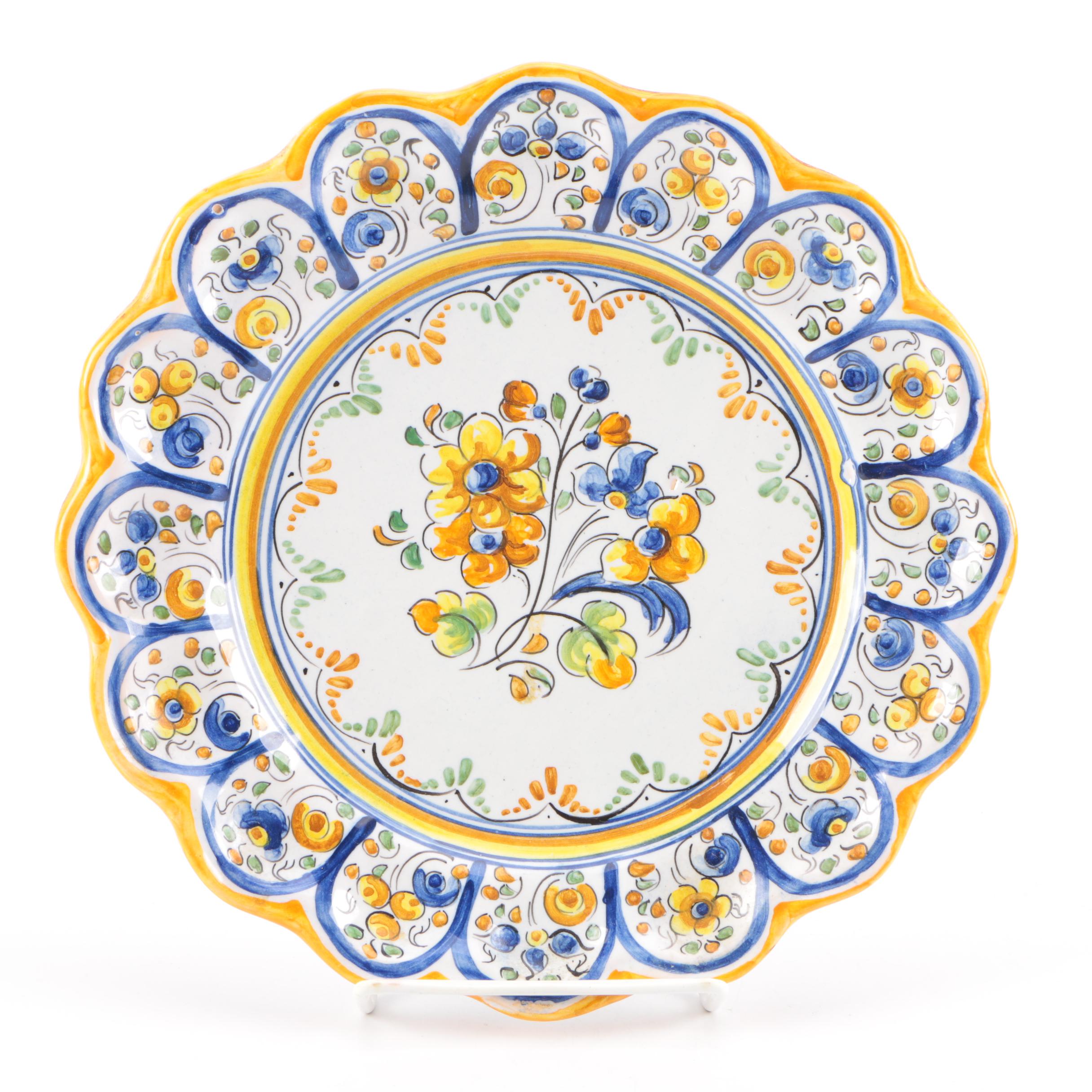 Signed Hand-Painted Deruta-Style Ceramic Plate