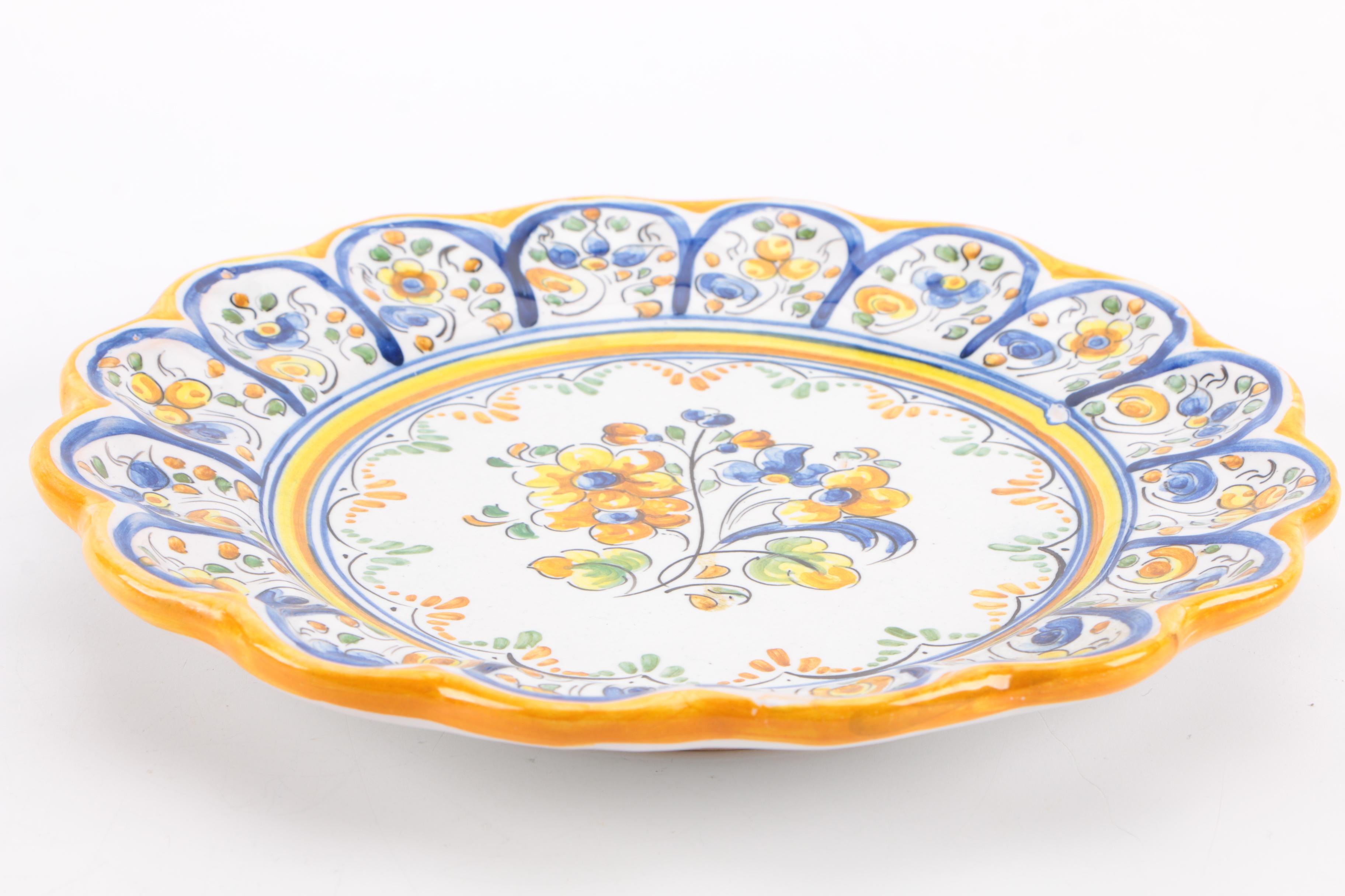 Signed Hand-Painted Deruta-Style Ceramic Plate