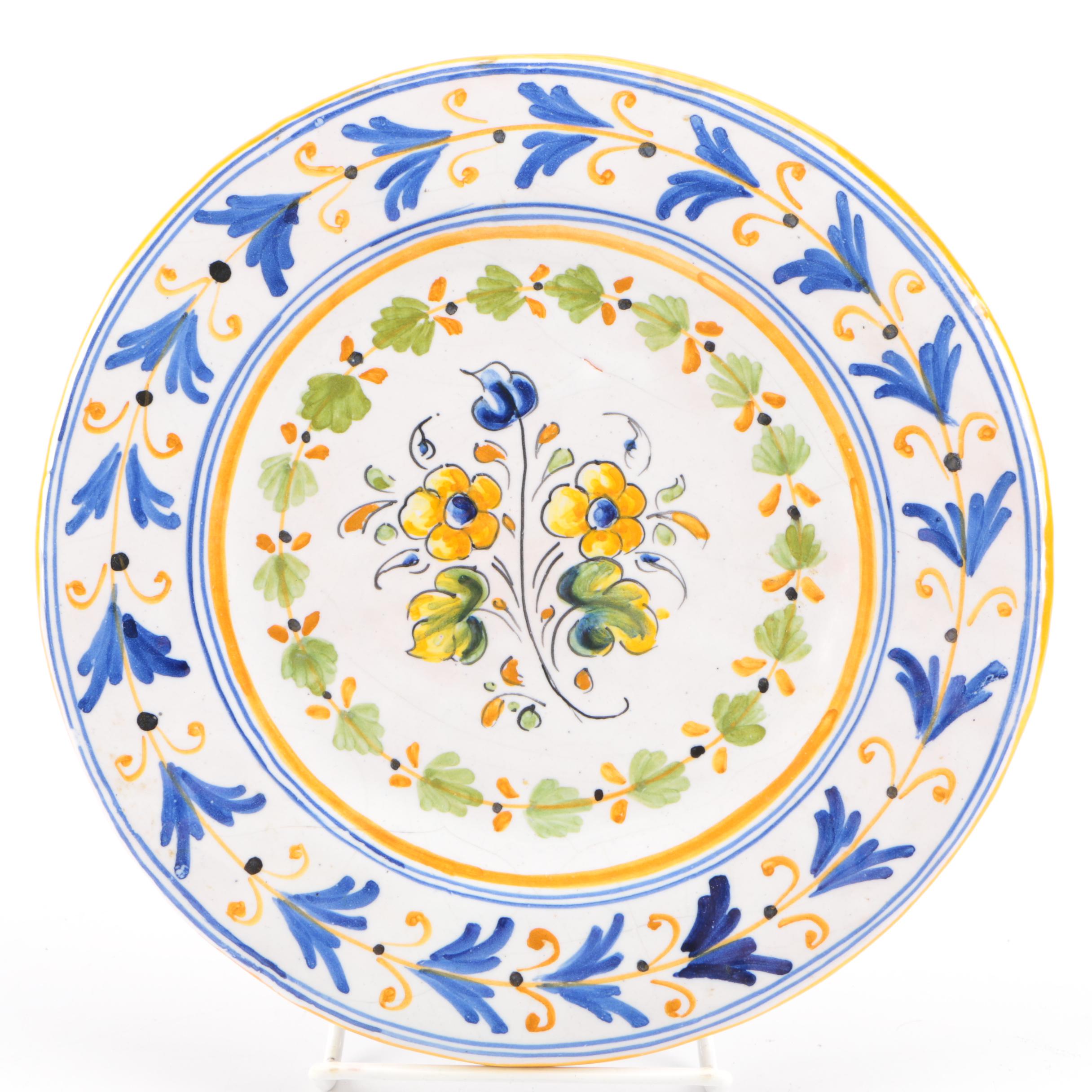 Signed Hand-Painted Deruta-Style Ceramic Plate