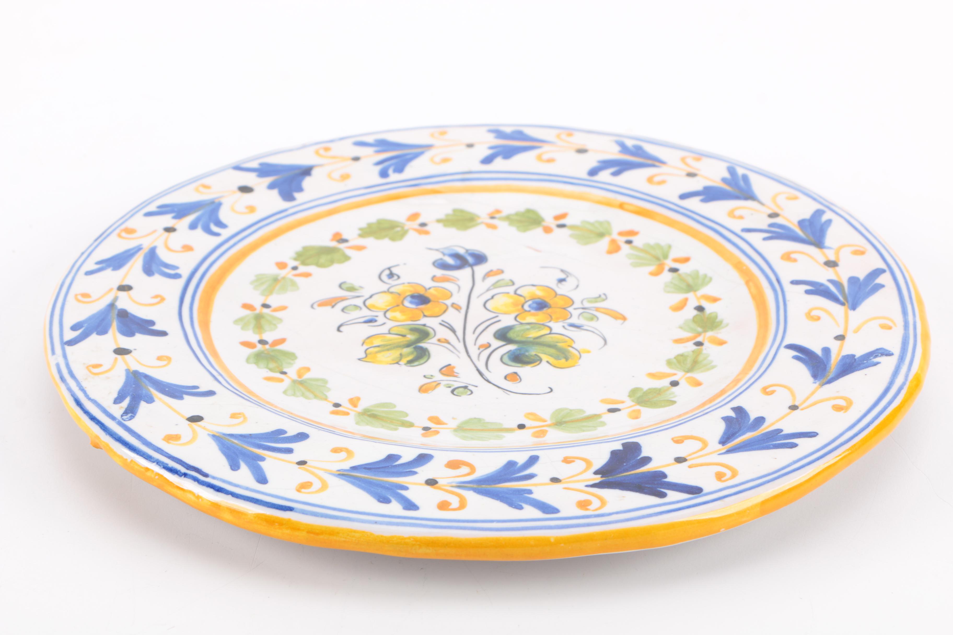 Signed Hand-Painted Deruta-Style Ceramic Plate
