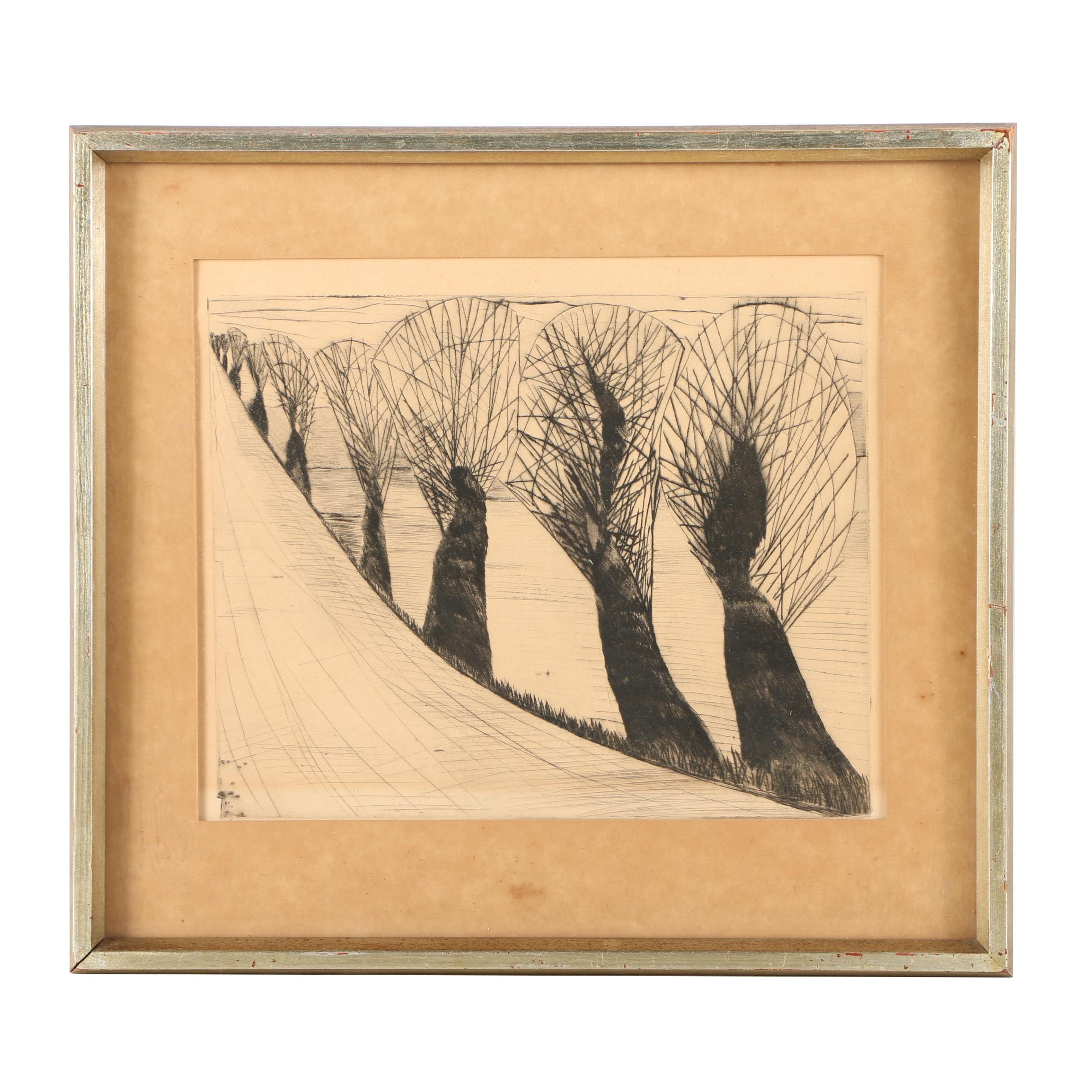 Framed Drypoint Etching of Abstract Trees