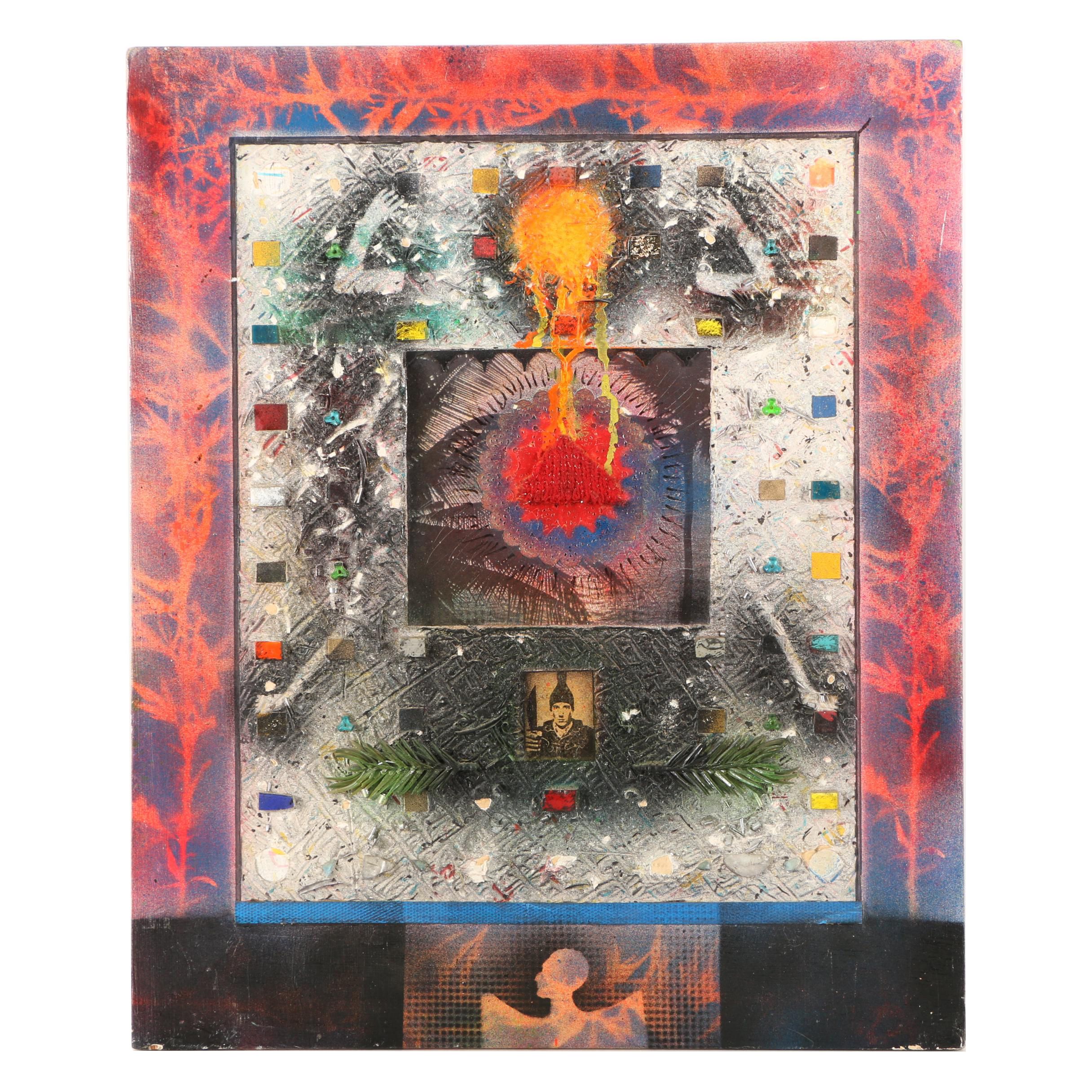 Frank McCarts Mixed Media Artwork on Wooden Panel "Modern Icon"