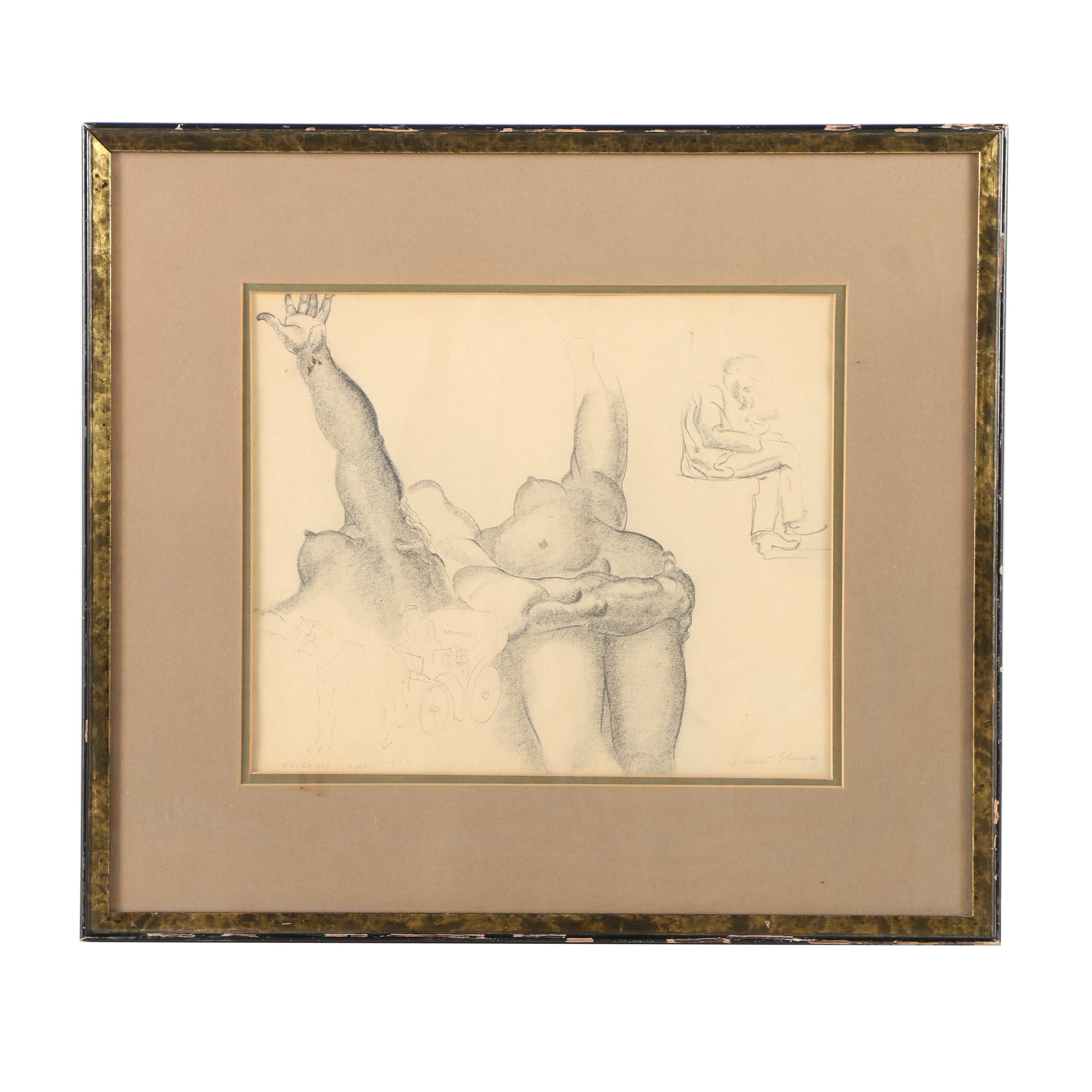 Graphite Drawing on Paper of Subjects From Florence