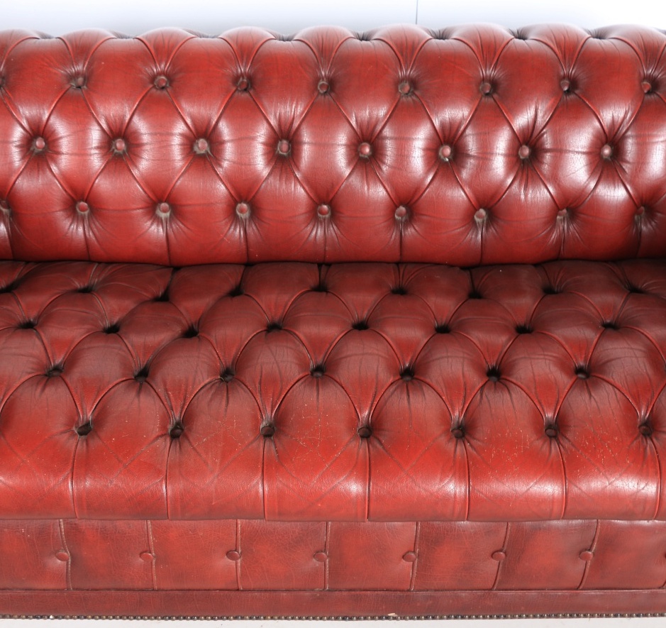 Vintage Burgundy Tufted Leather Chesterfield Sofa