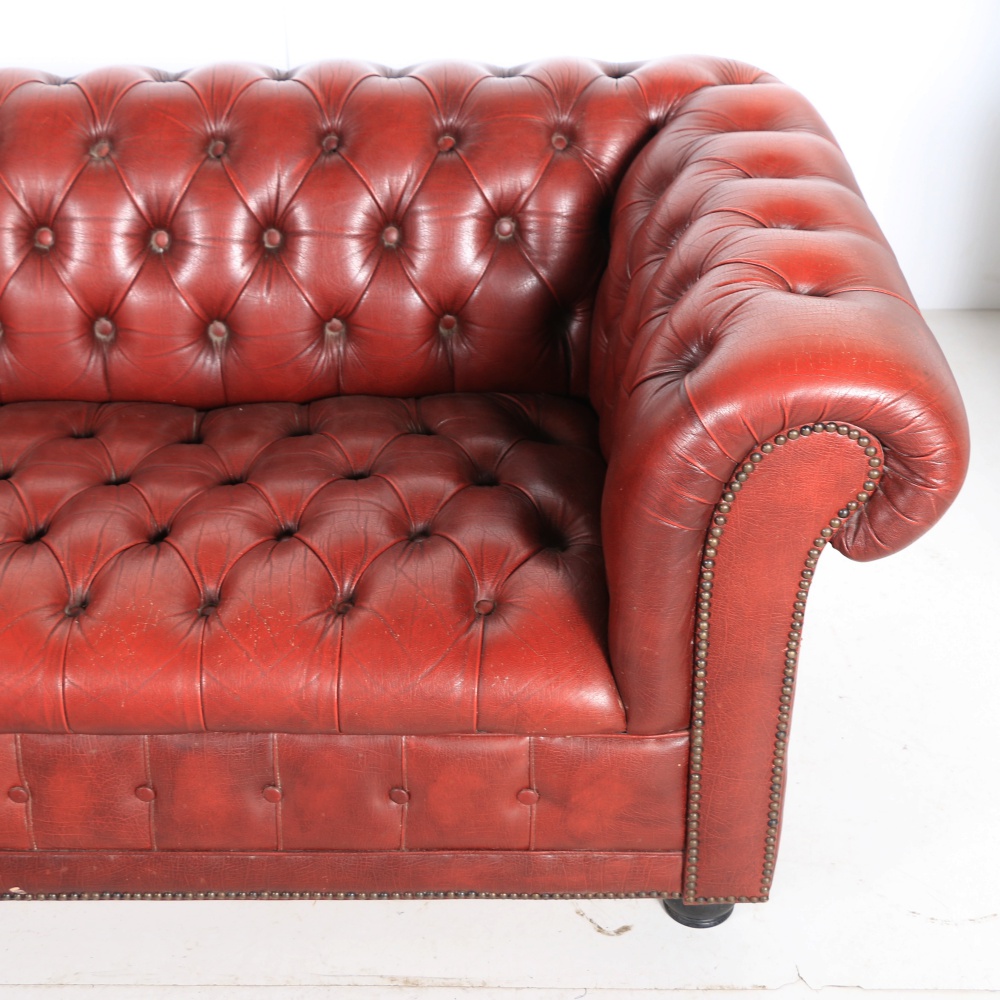 Vintage Burgundy Tufted Leather Chesterfield Sofa