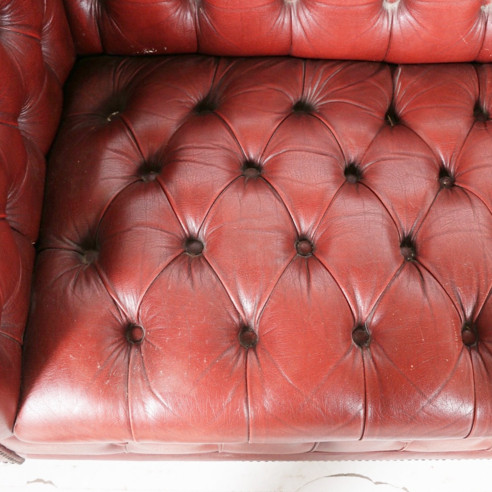 Vintage Burgundy Tufted Leather Chesterfield Sofa