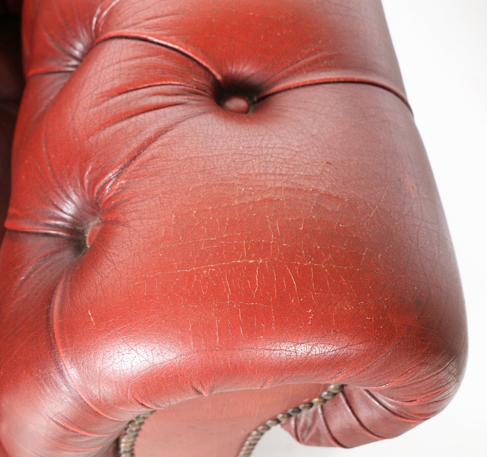 Vintage Burgundy Tufted Leather Chesterfield Sofa