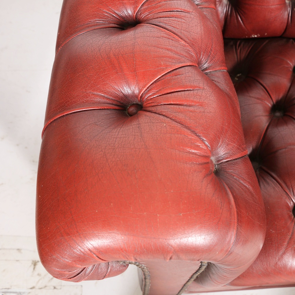 Vintage Burgundy Tufted Leather Chesterfield Sofa