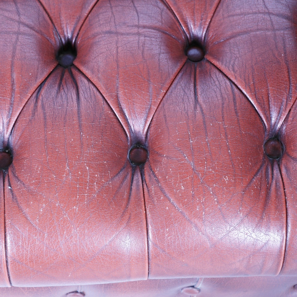 Vintage Burgundy Tufted Leather Chesterfield Sofa