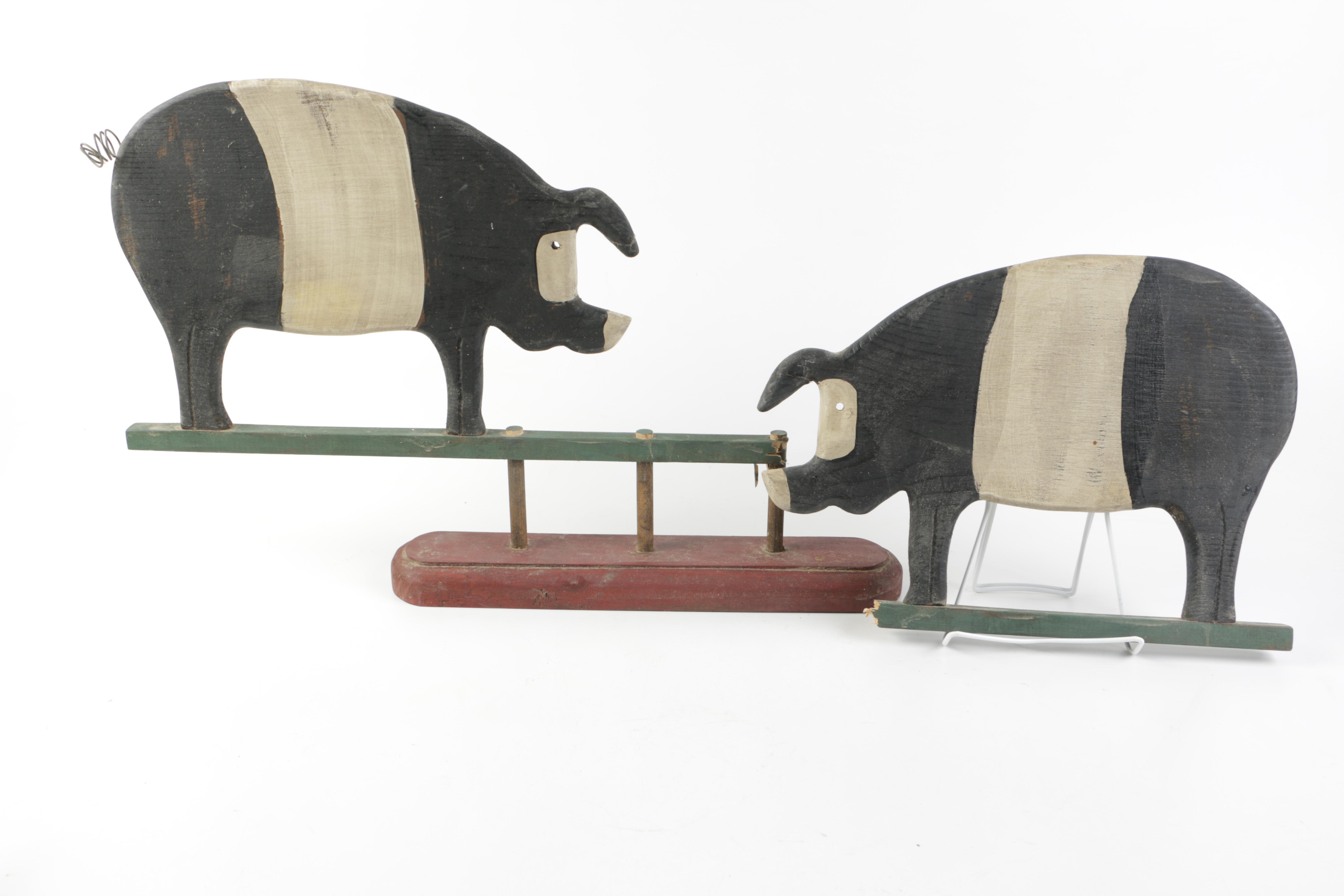 Hand-Painted Wooden Pig Decor