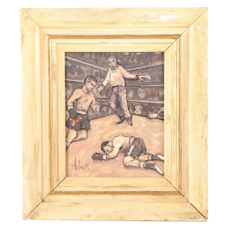 A. Smith Original Oil Painting on Panel of Boxing Match