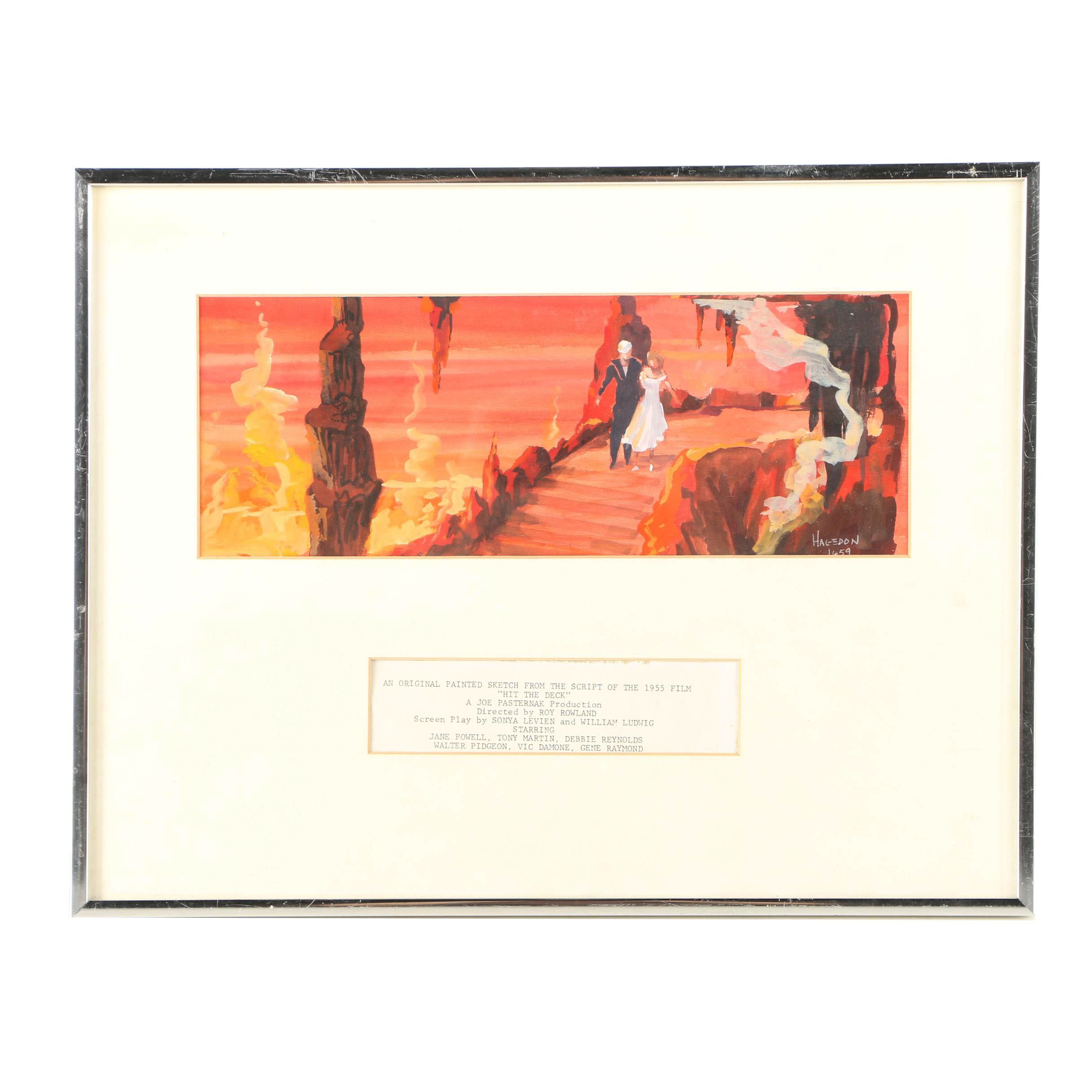 Hagedon Watercolor and Gouache Painting on Paper for the Film "Hit the Deck"