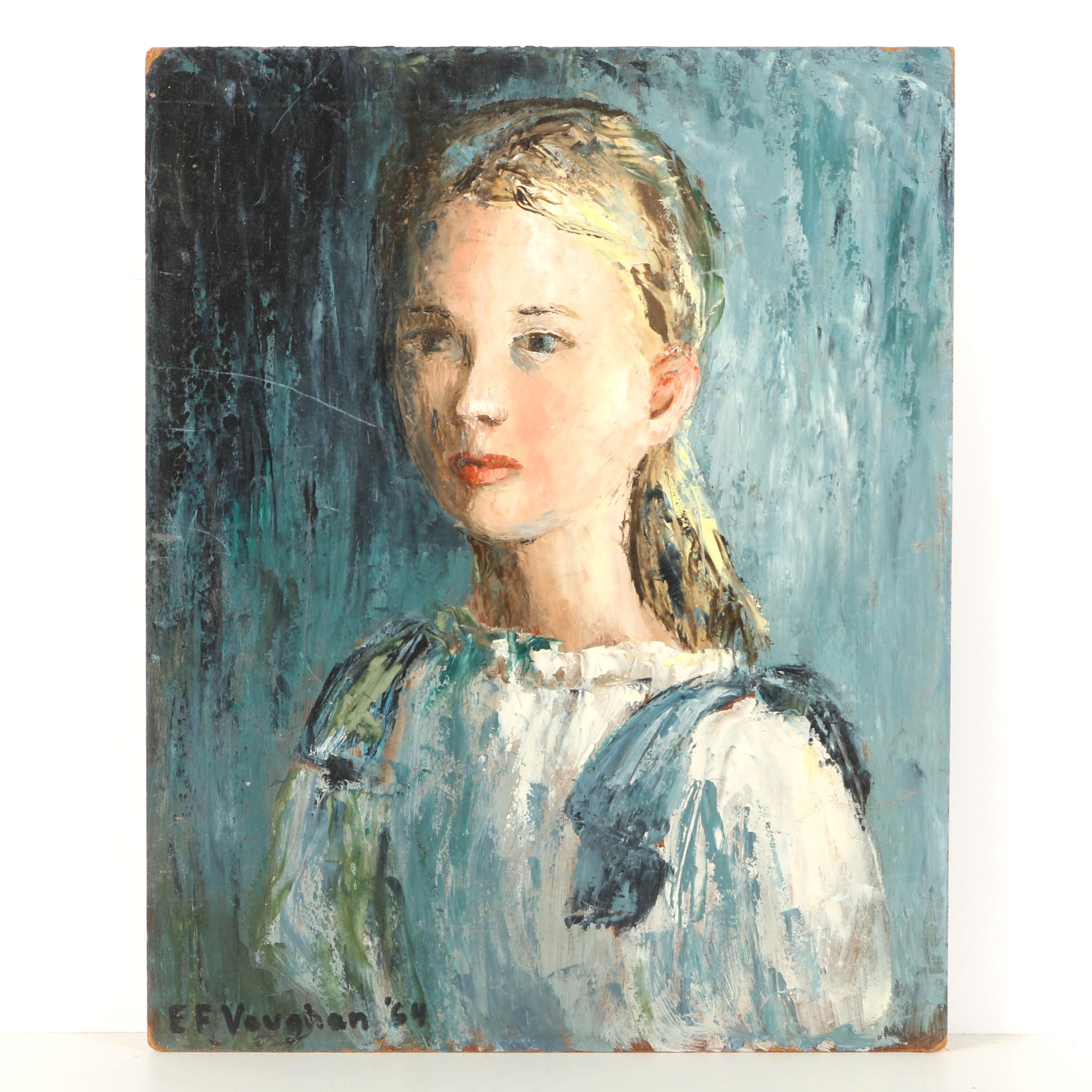 E. F. Vaughan 1964 Oil Portrait Painting on Masonite