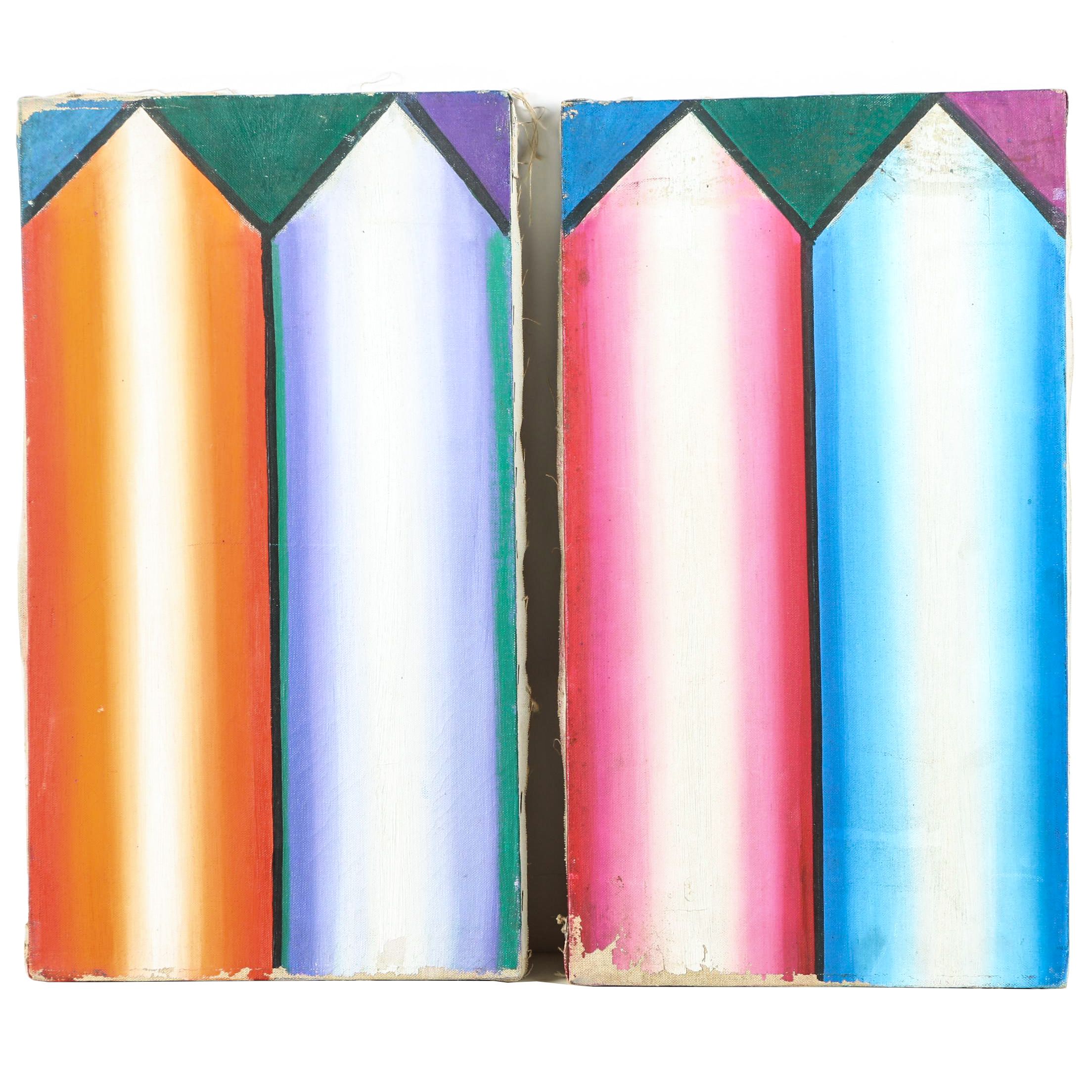 Two H. Kallem Geometric Oil Paintings on Canvas