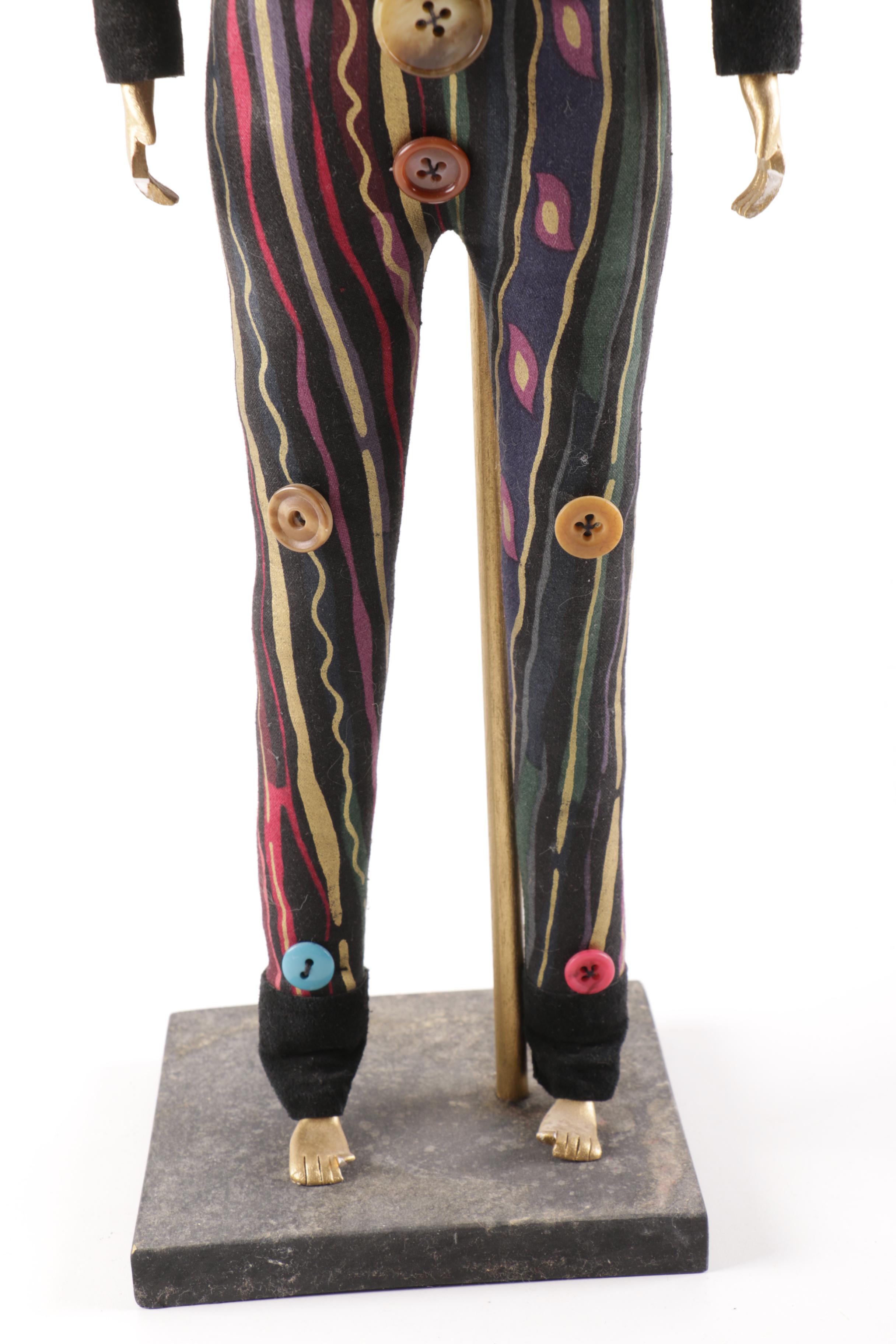 Mixed Media Folk Art Sculpture of Abstract Figure with Buttons and Wires