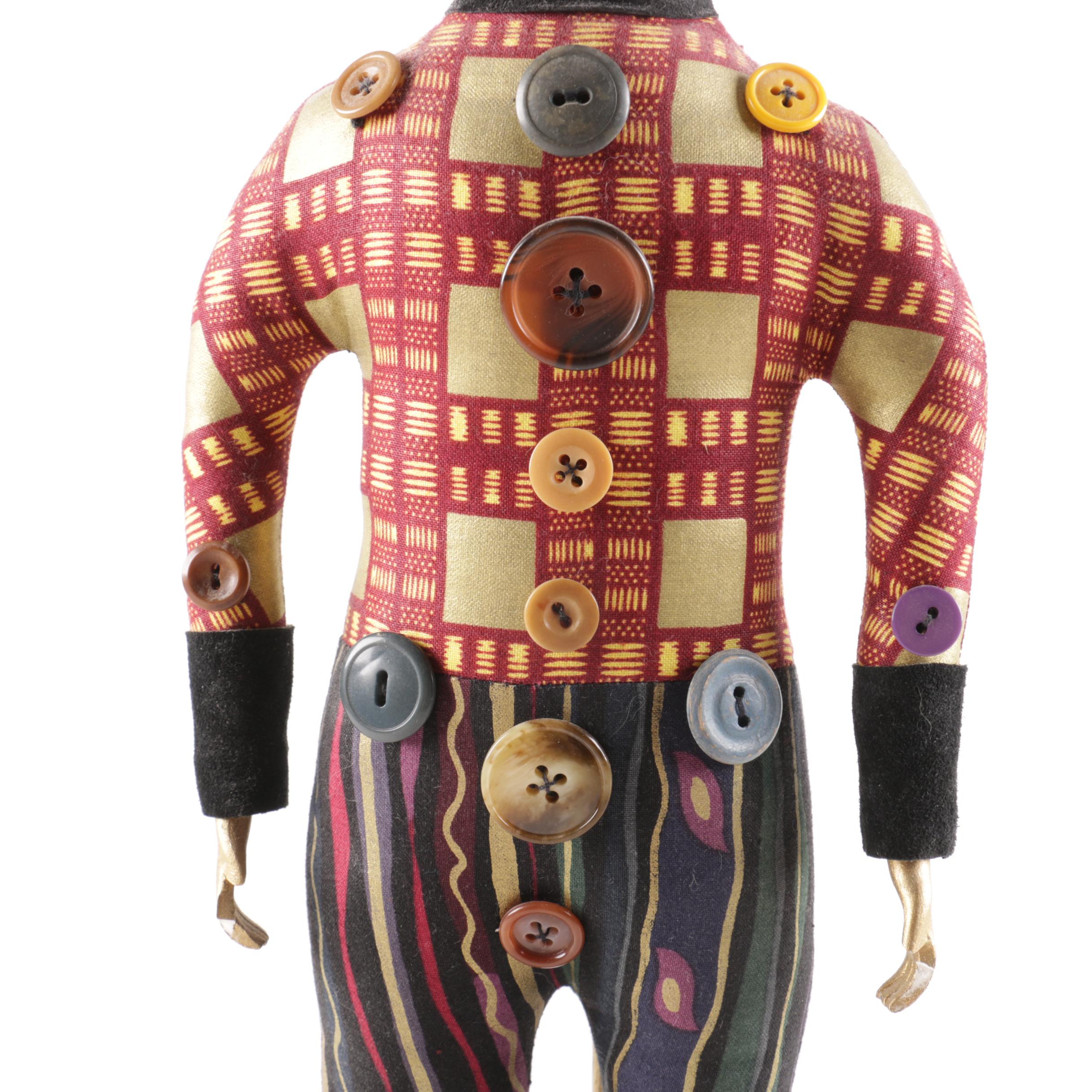 Mixed Media Folk Art Sculpture of Abstract Figure with Buttons and Wires