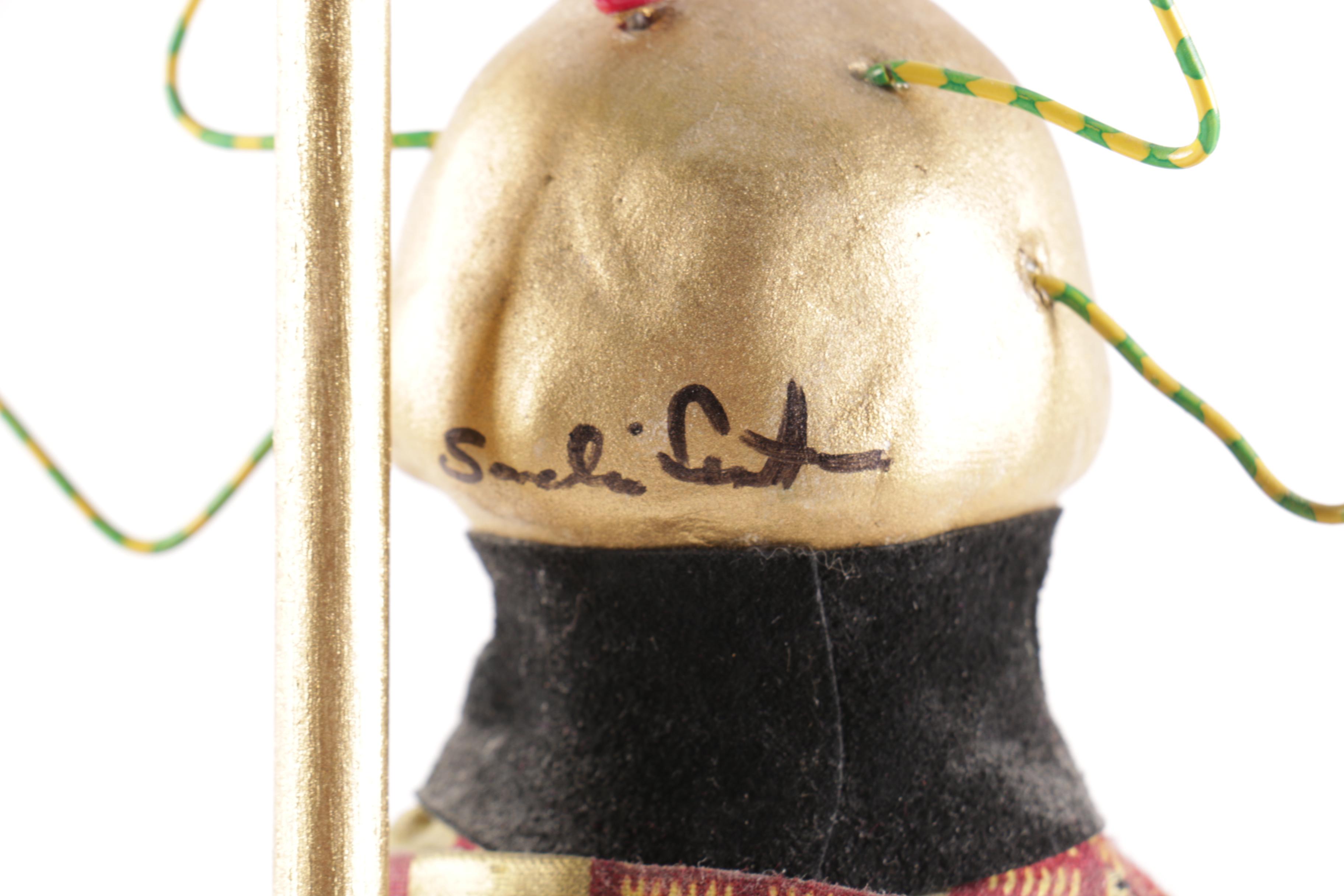 Mixed Media Folk Art Sculpture of Abstract Figure with Buttons and Wires