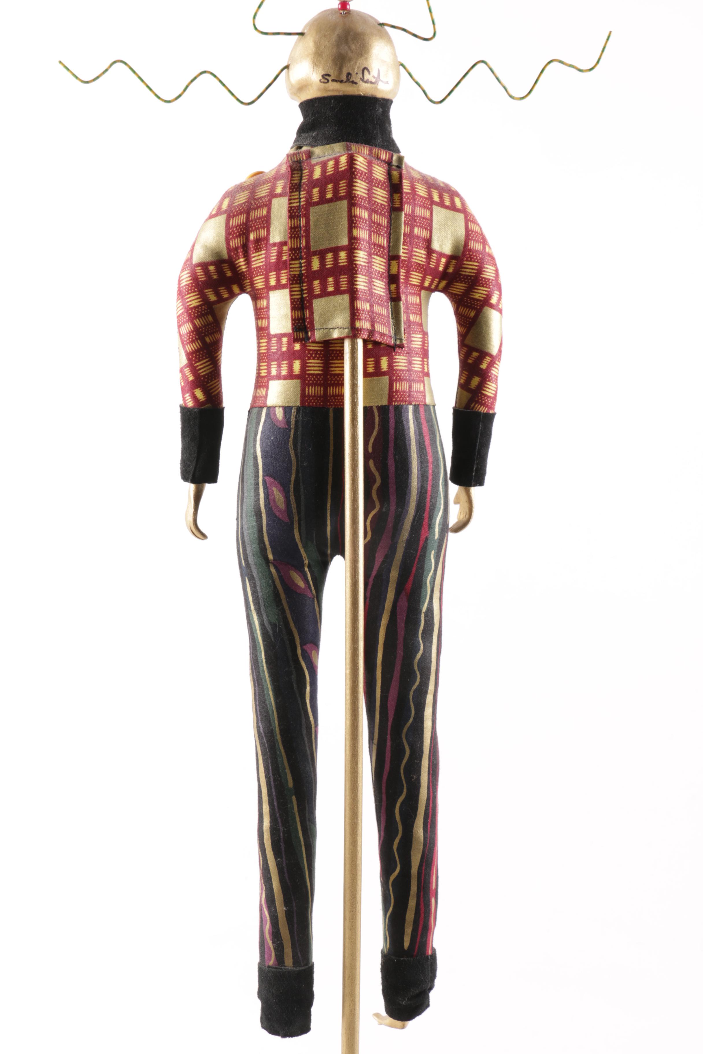 Mixed Media Folk Art Sculpture of Abstract Figure with Buttons and Wires