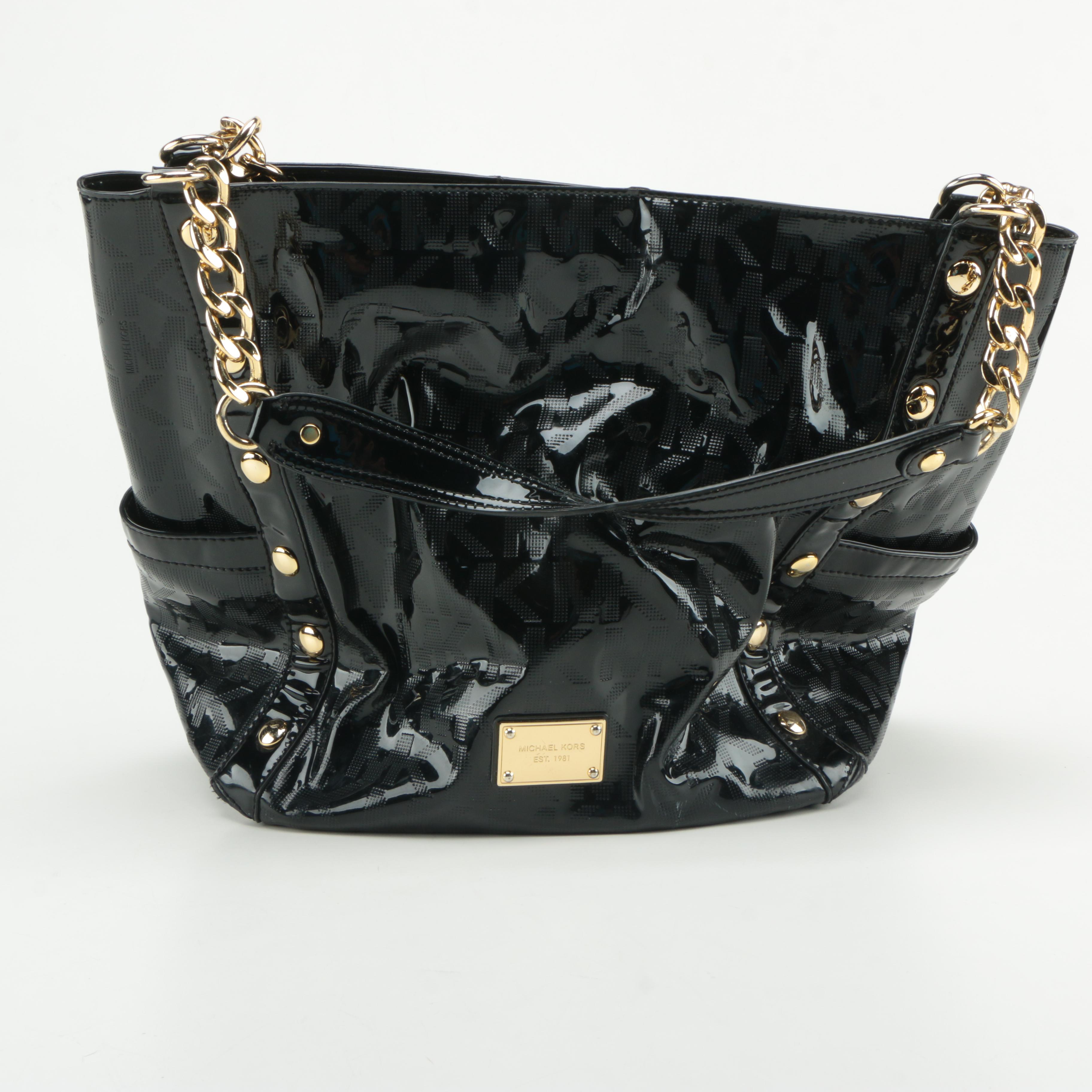MICHAEL by Michael Kors Black Patent Leather Monogram Tote Bag