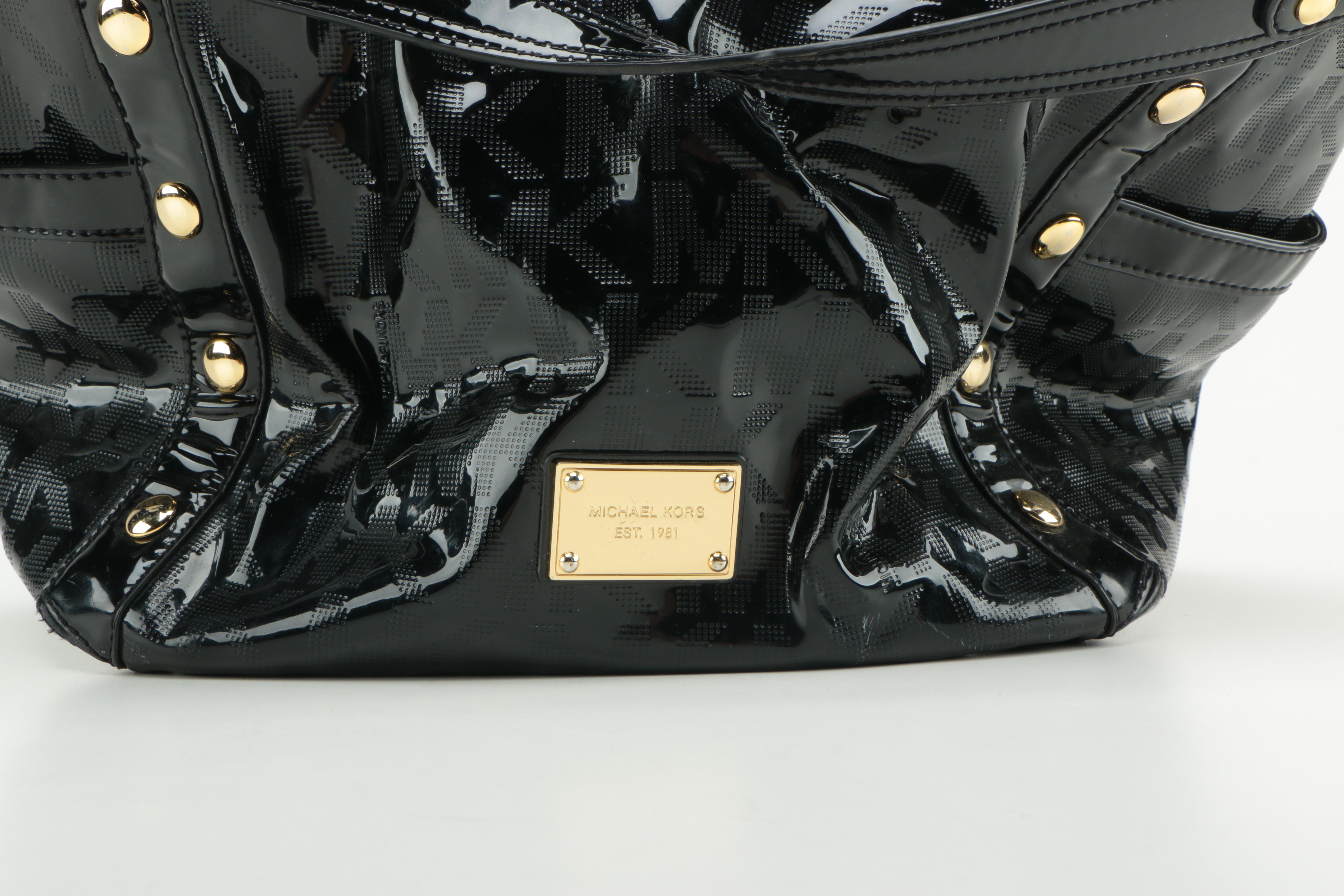 MICHAEL by Michael Kors Black Patent Leather Monogram Tote Bag