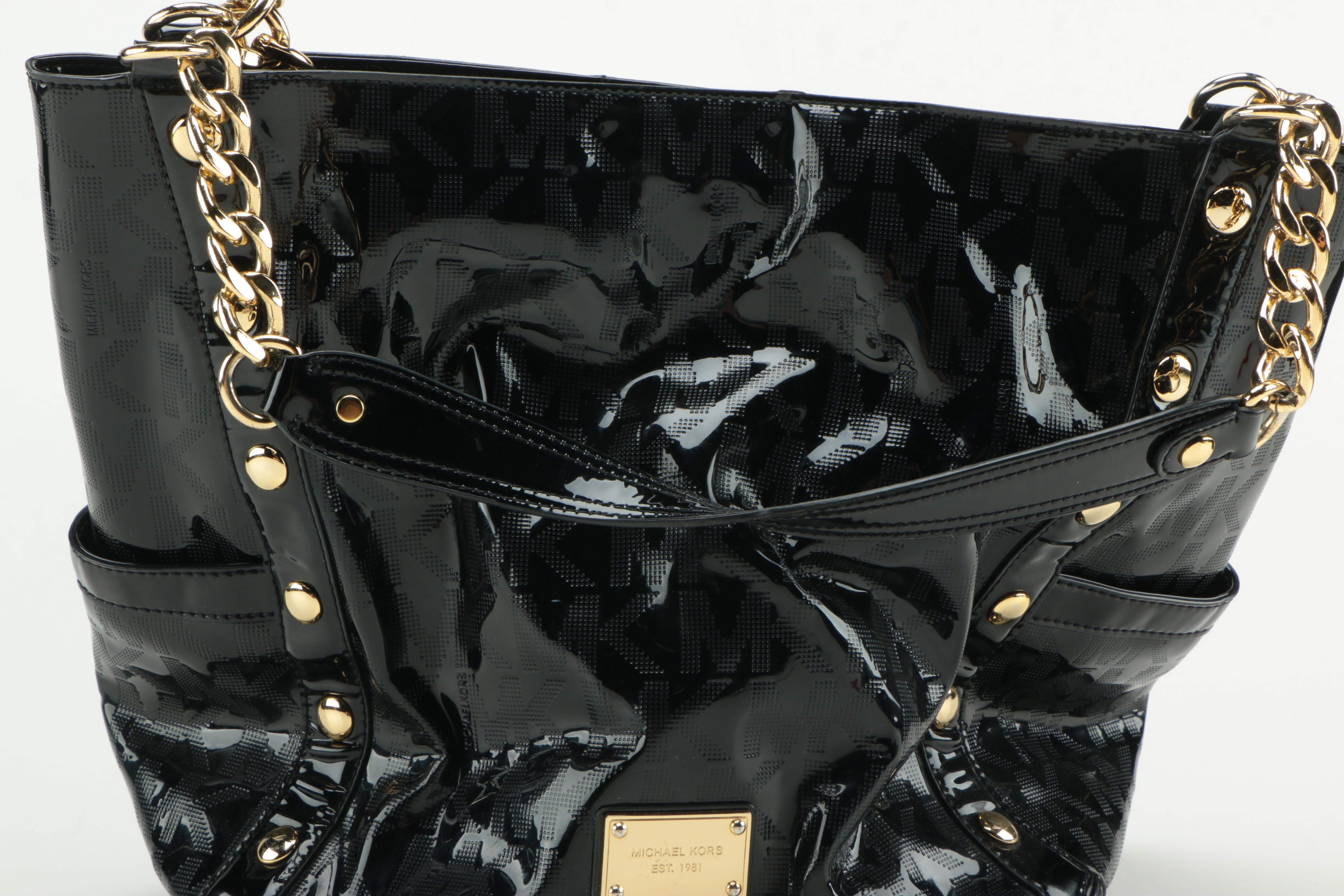 MICHAEL by Michael Kors Black Patent Leather Monogram Tote Bag