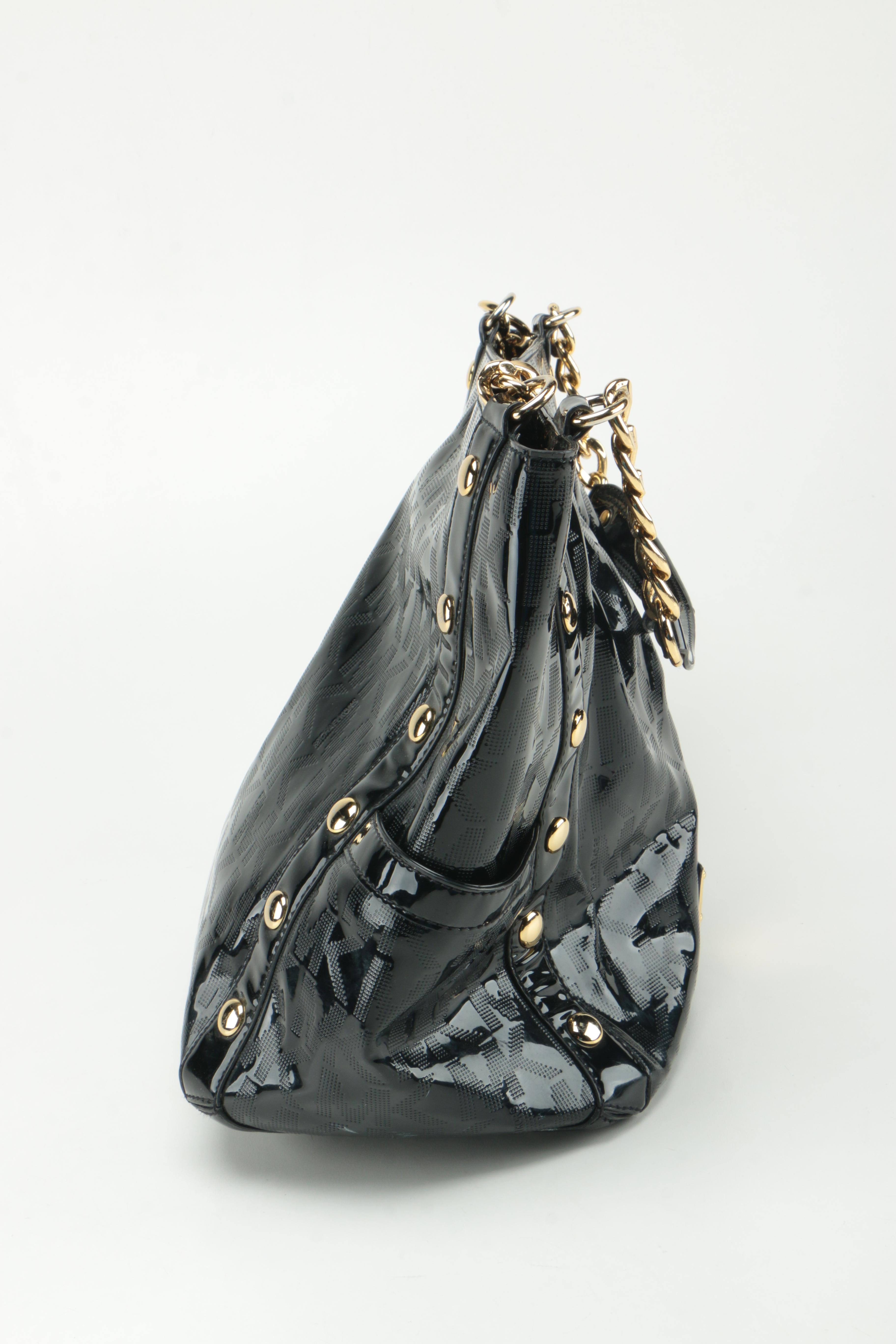 MICHAEL by Michael Kors Black Patent Leather Monogram Tote Bag