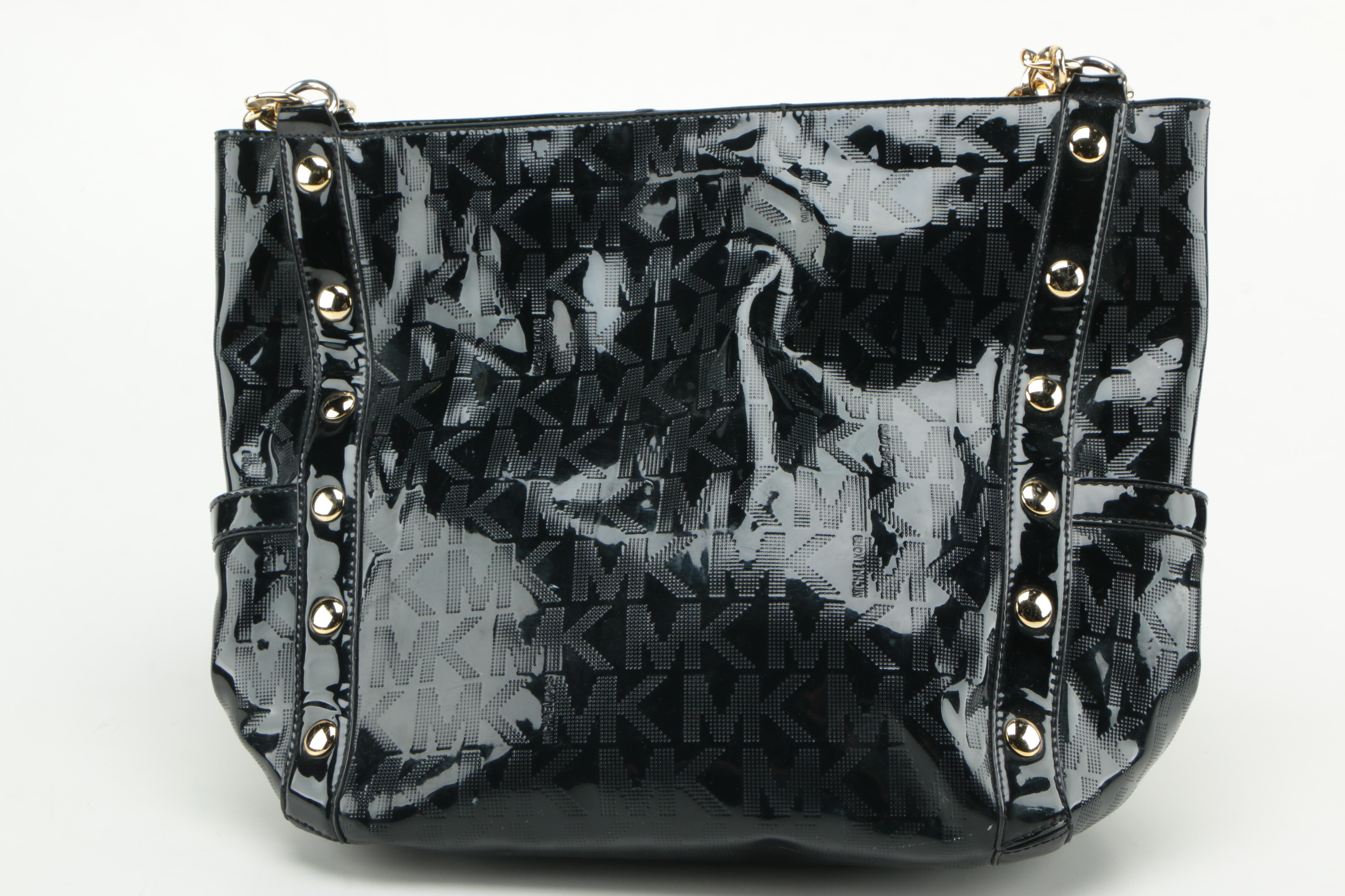 MICHAEL by Michael Kors Black Patent Leather Monogram Tote Bag