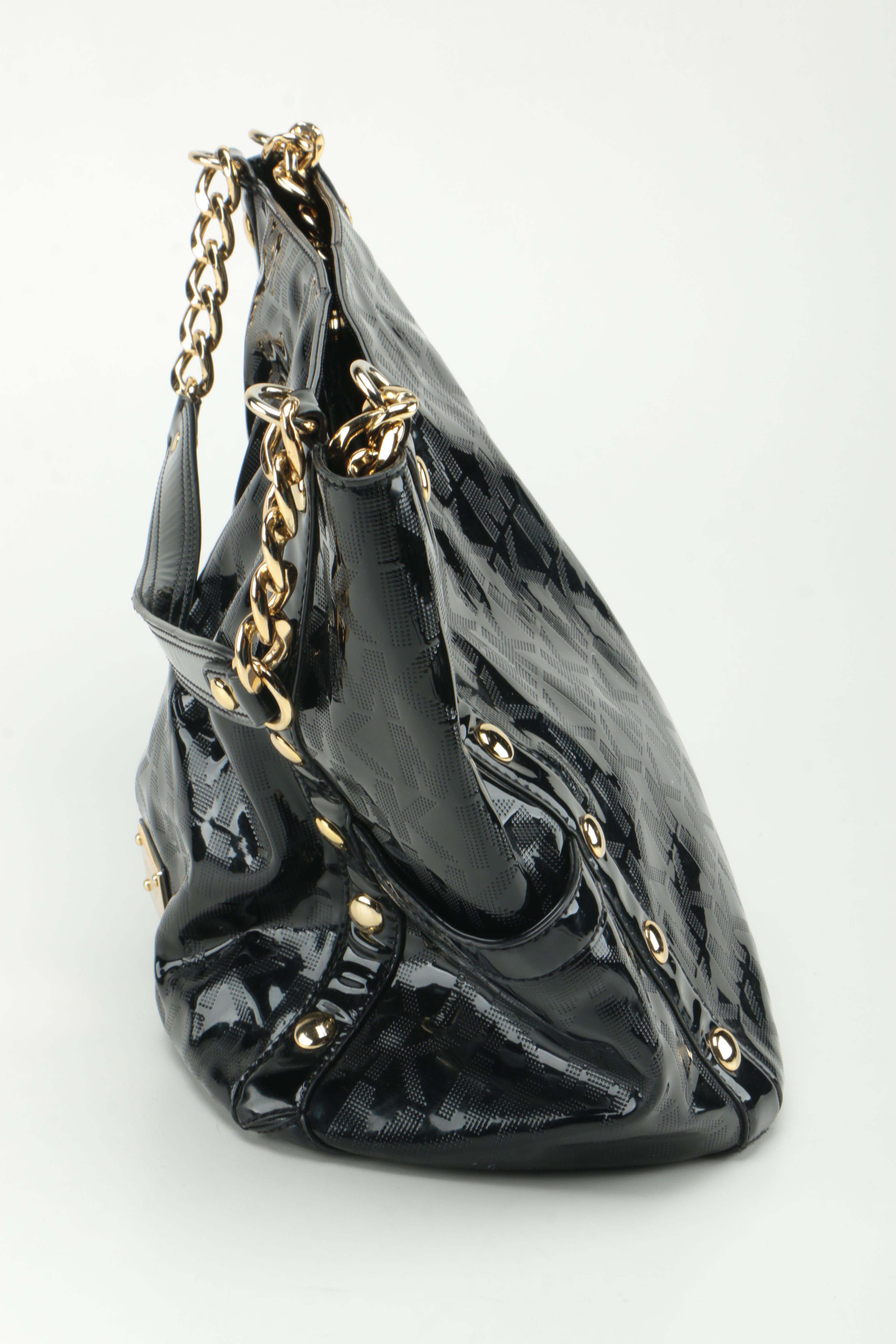 MICHAEL by Michael Kors Black Patent Leather Monogram Tote Bag