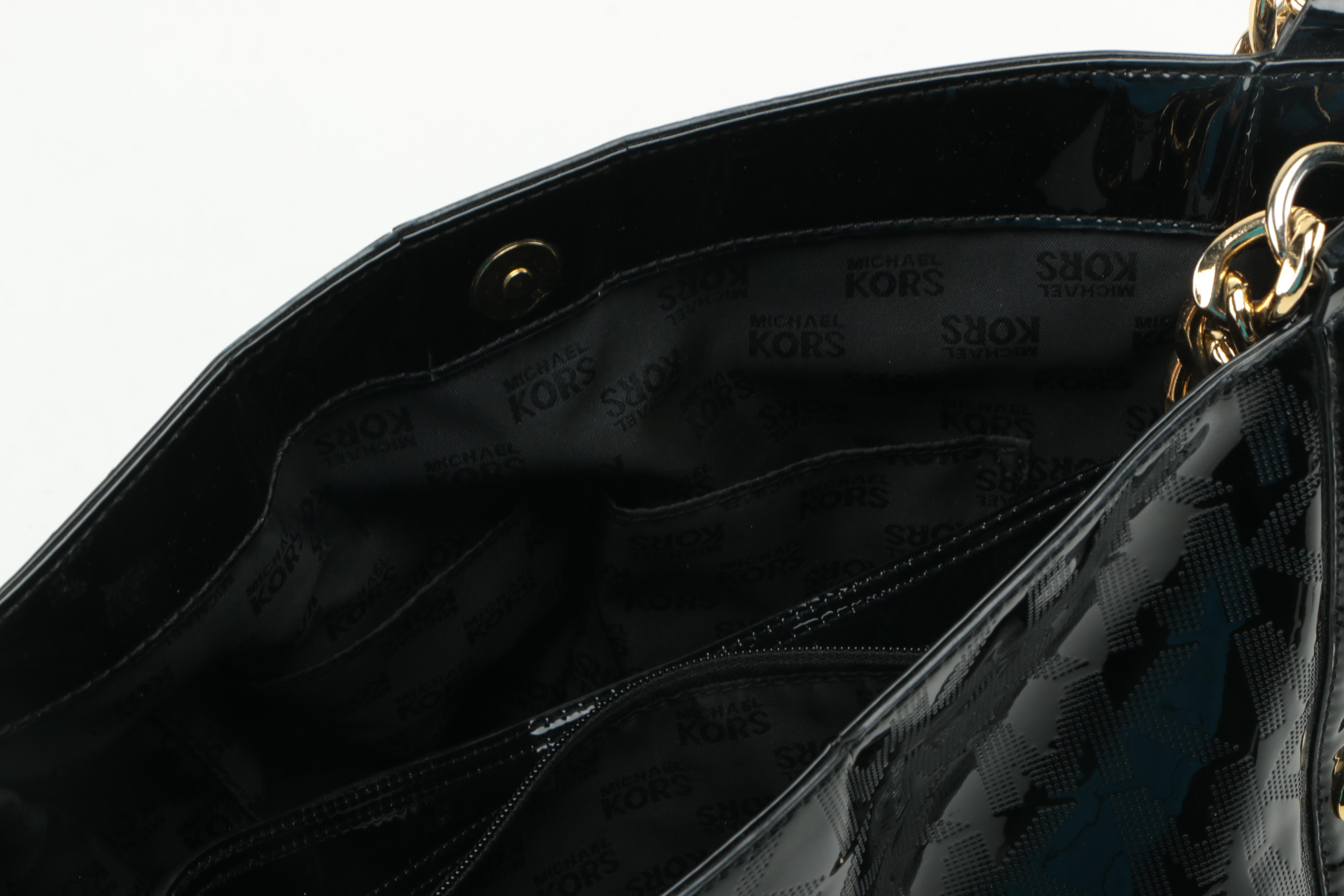 MICHAEL by Michael Kors Black Patent Leather Monogram Tote Bag