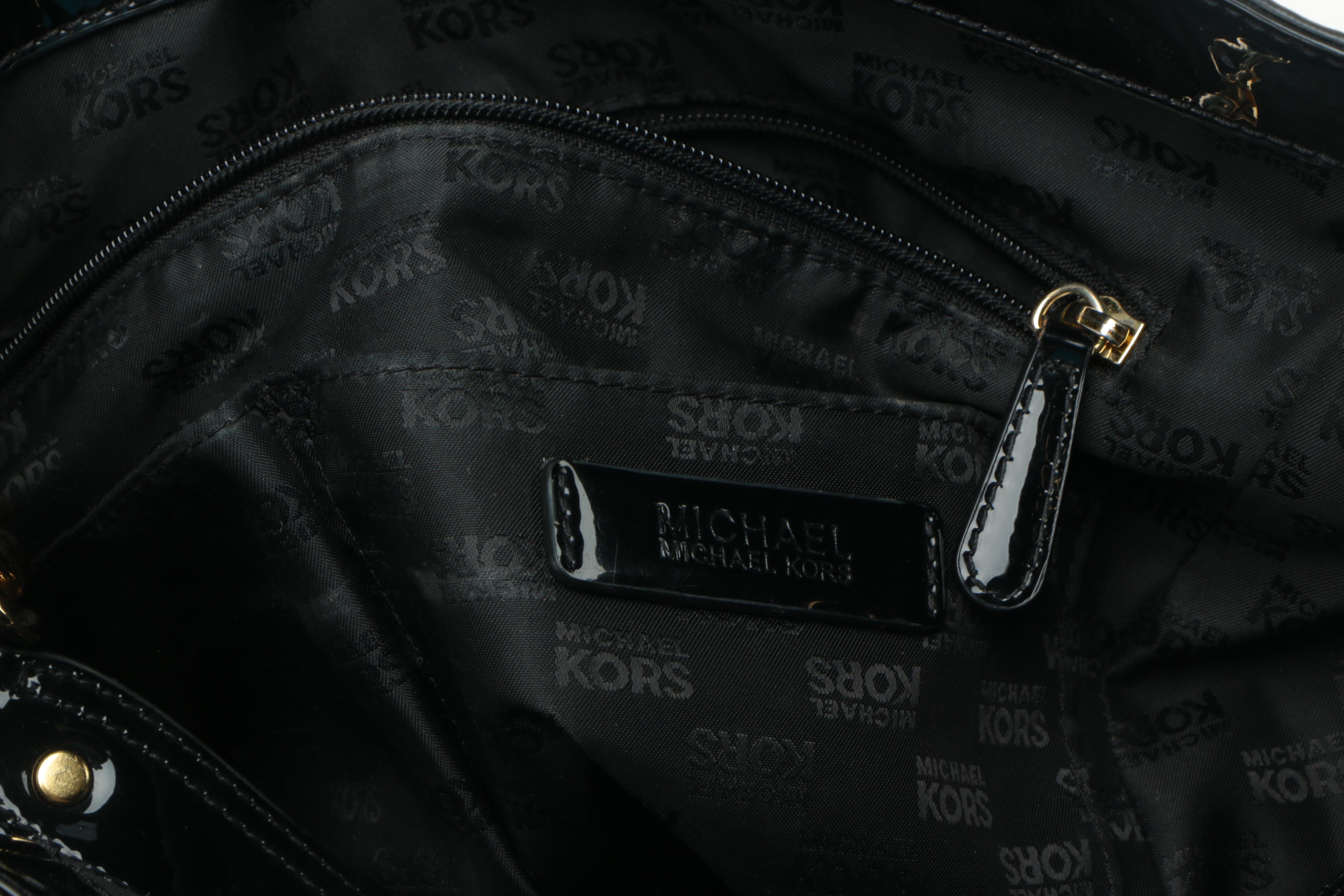 MICHAEL by Michael Kors Black Patent Leather Monogram Tote Bag