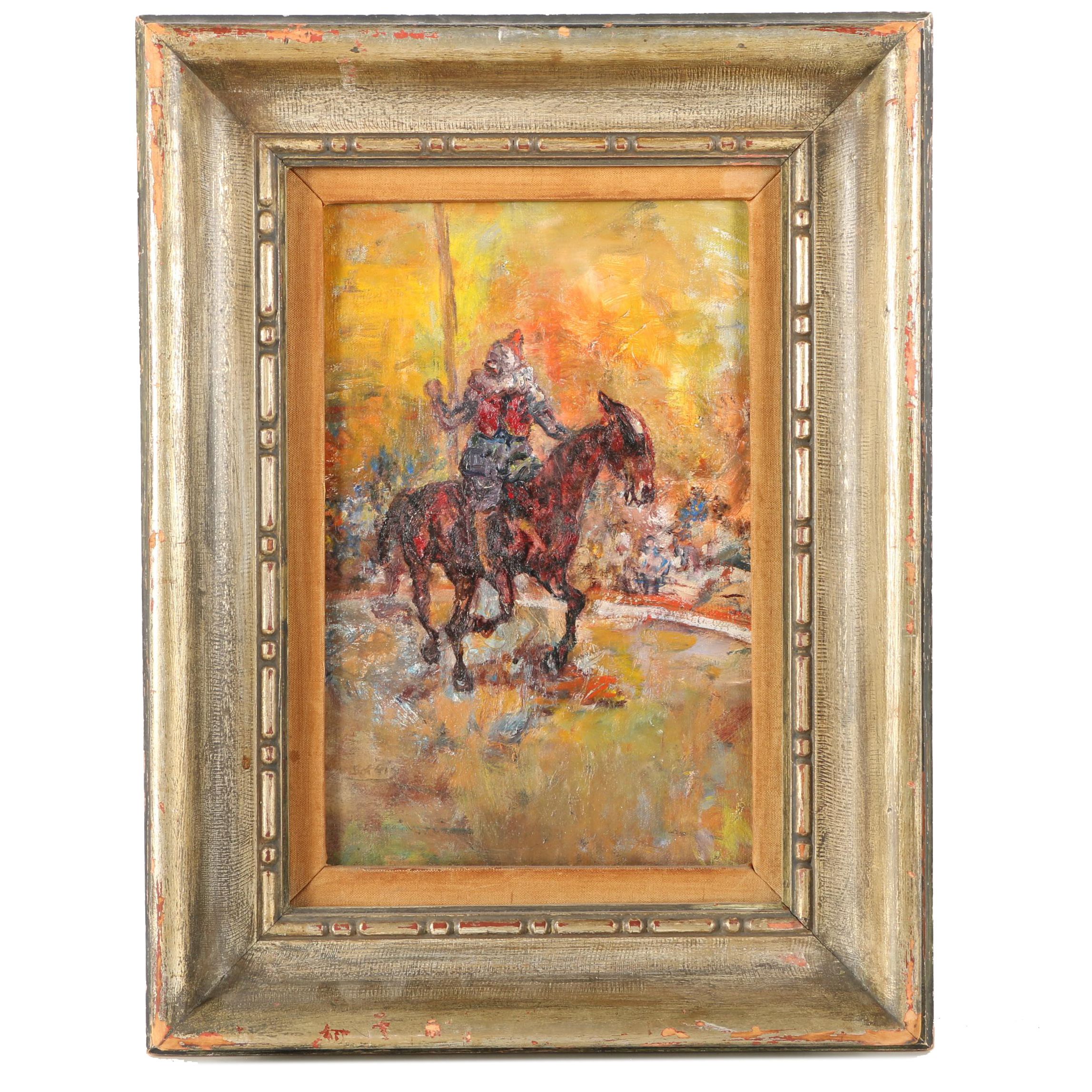 Henry Botkin Oil Painting on Canvas "Clown With Orange Wig"