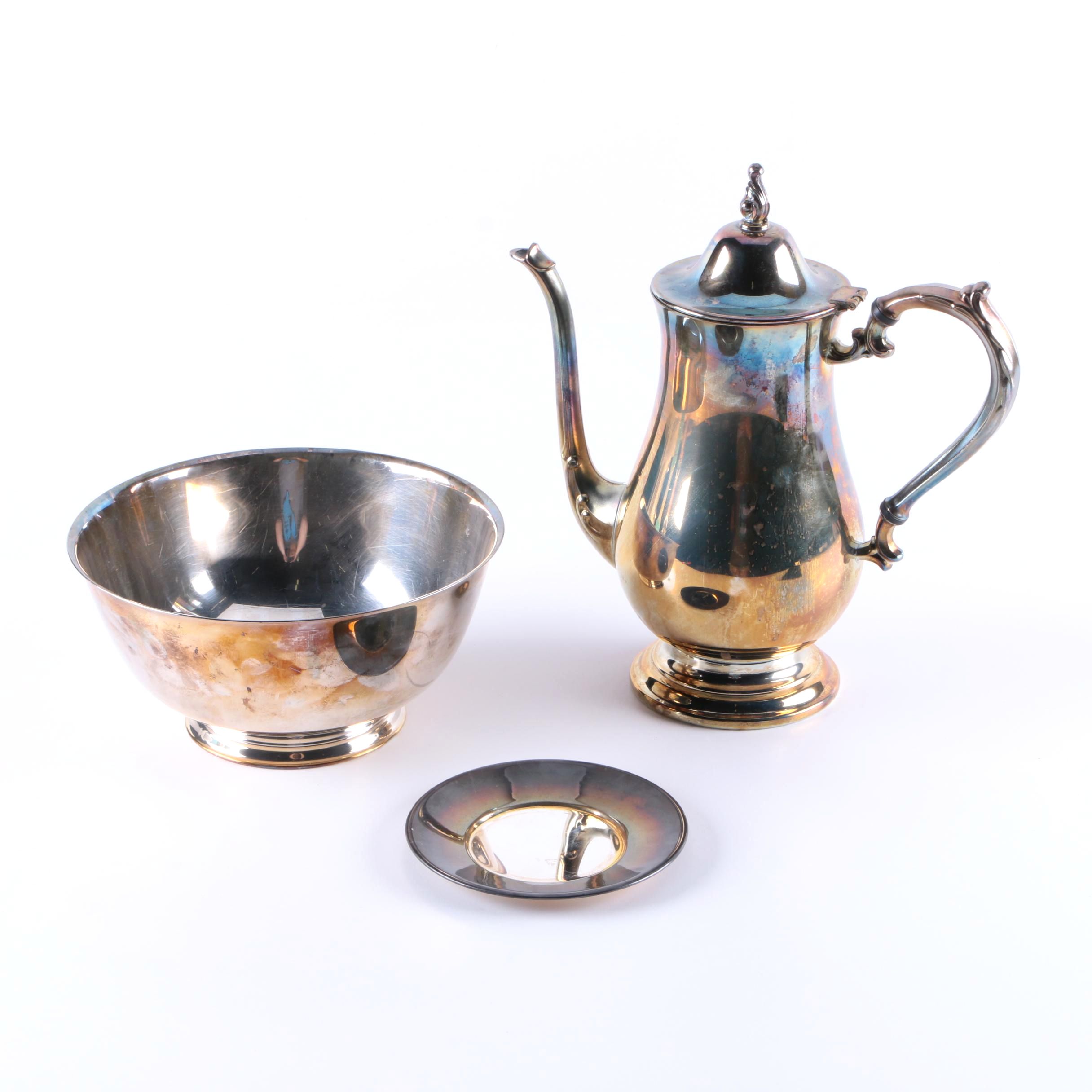 Oneida Silver Plate Coffee Pot and Assorted Silver Plate Items