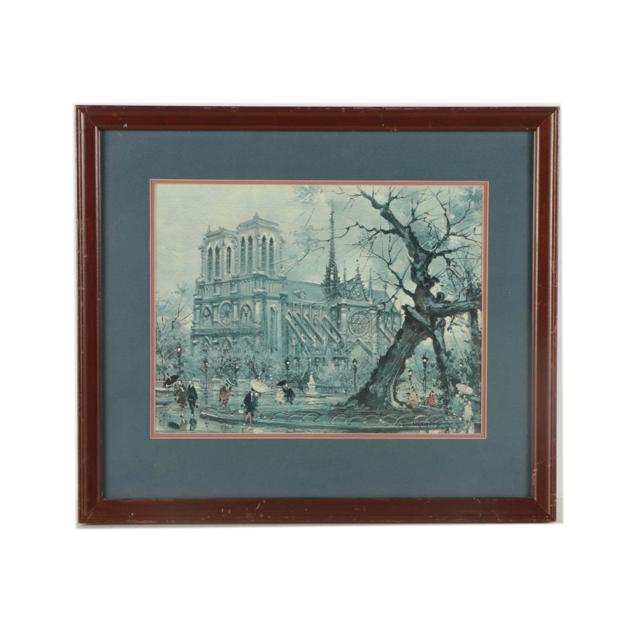 Offset Lithograph After Maurice Legendre "Notre Dame Et Le Square Viviani"