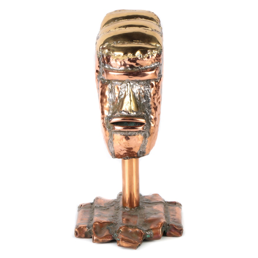 Copper and Brass Sculpture of a Stylized Head