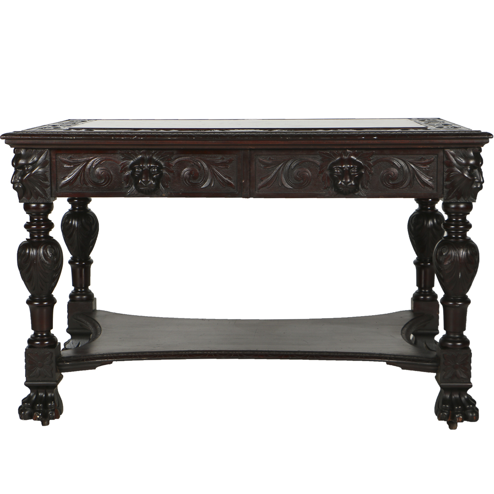 Early 20th Century Mahogany Carved Library Table