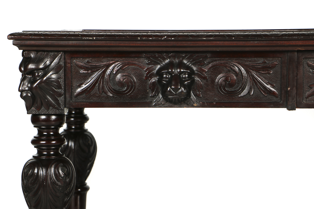 Early 20th Century Mahogany Carved Library Table