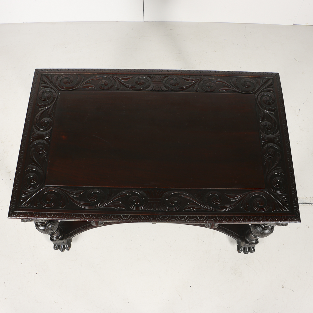 Early 20th Century Mahogany Carved Library Table