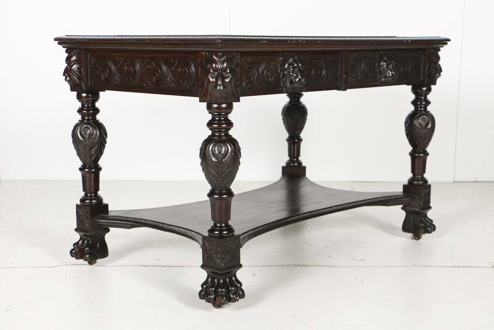 Early 20th Century Mahogany Carved Library Table