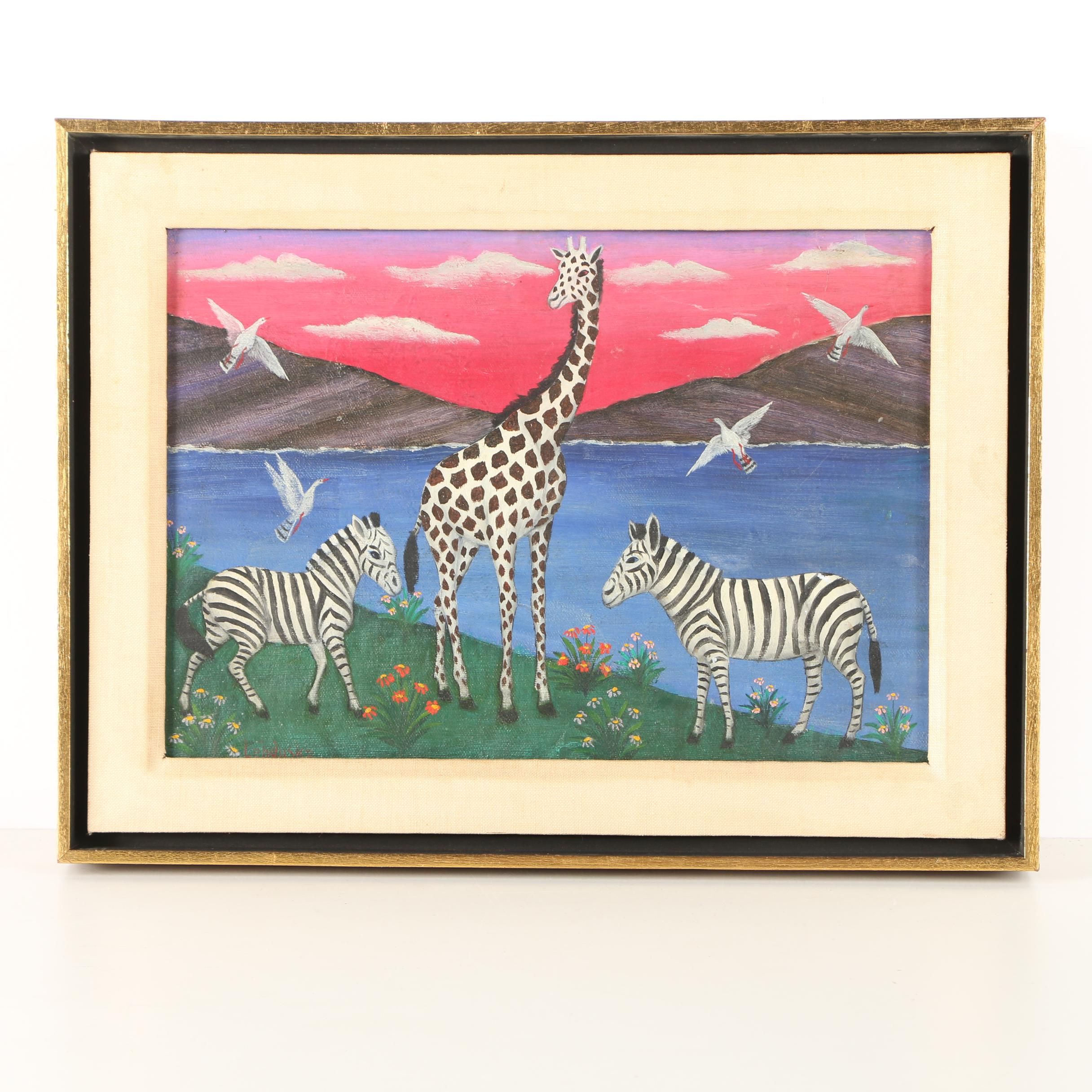 Lawrence Lebduska Oil Painting on Canvas Board of Wildlife