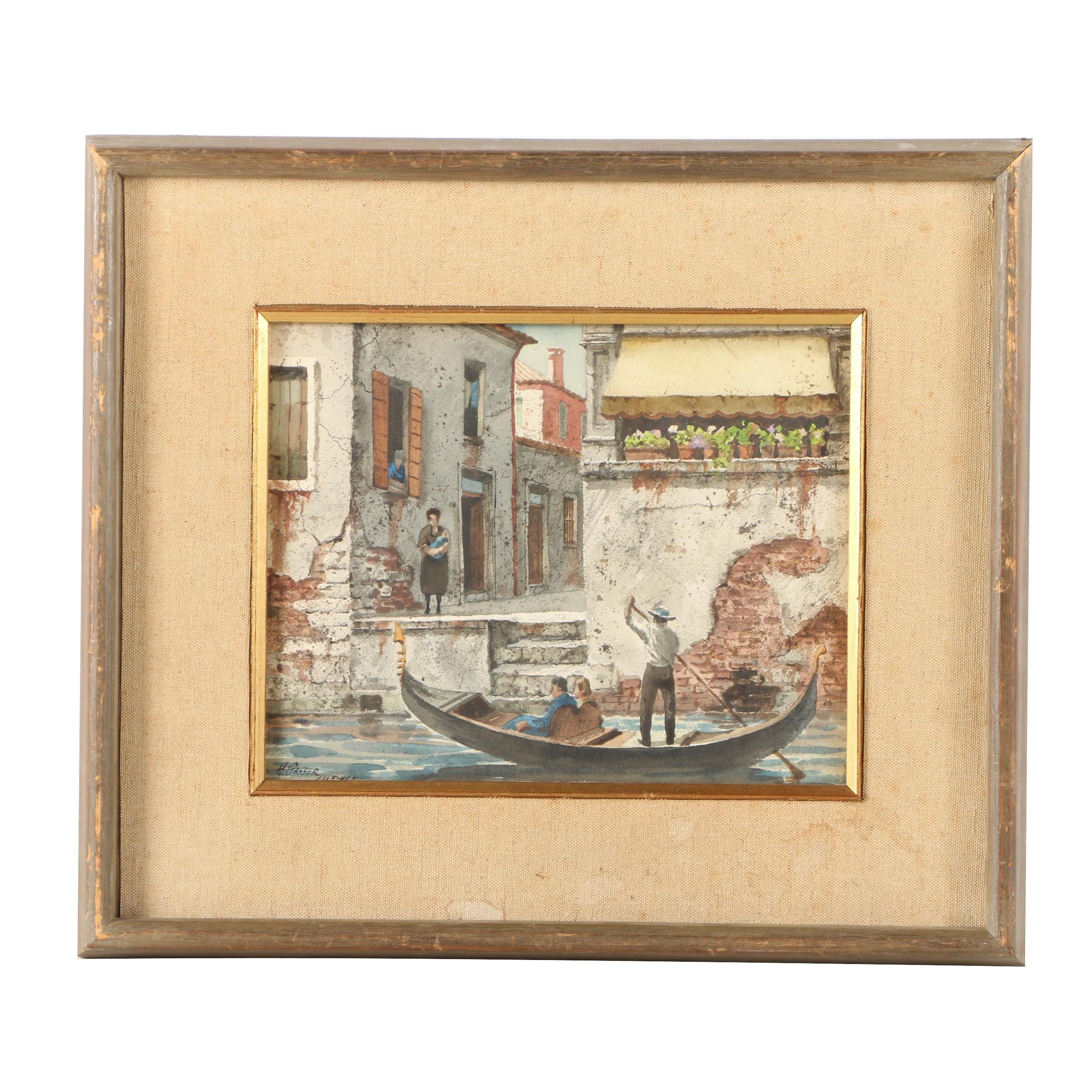 Henry Gasser Watercolor on Paperboard "Venetian Home"