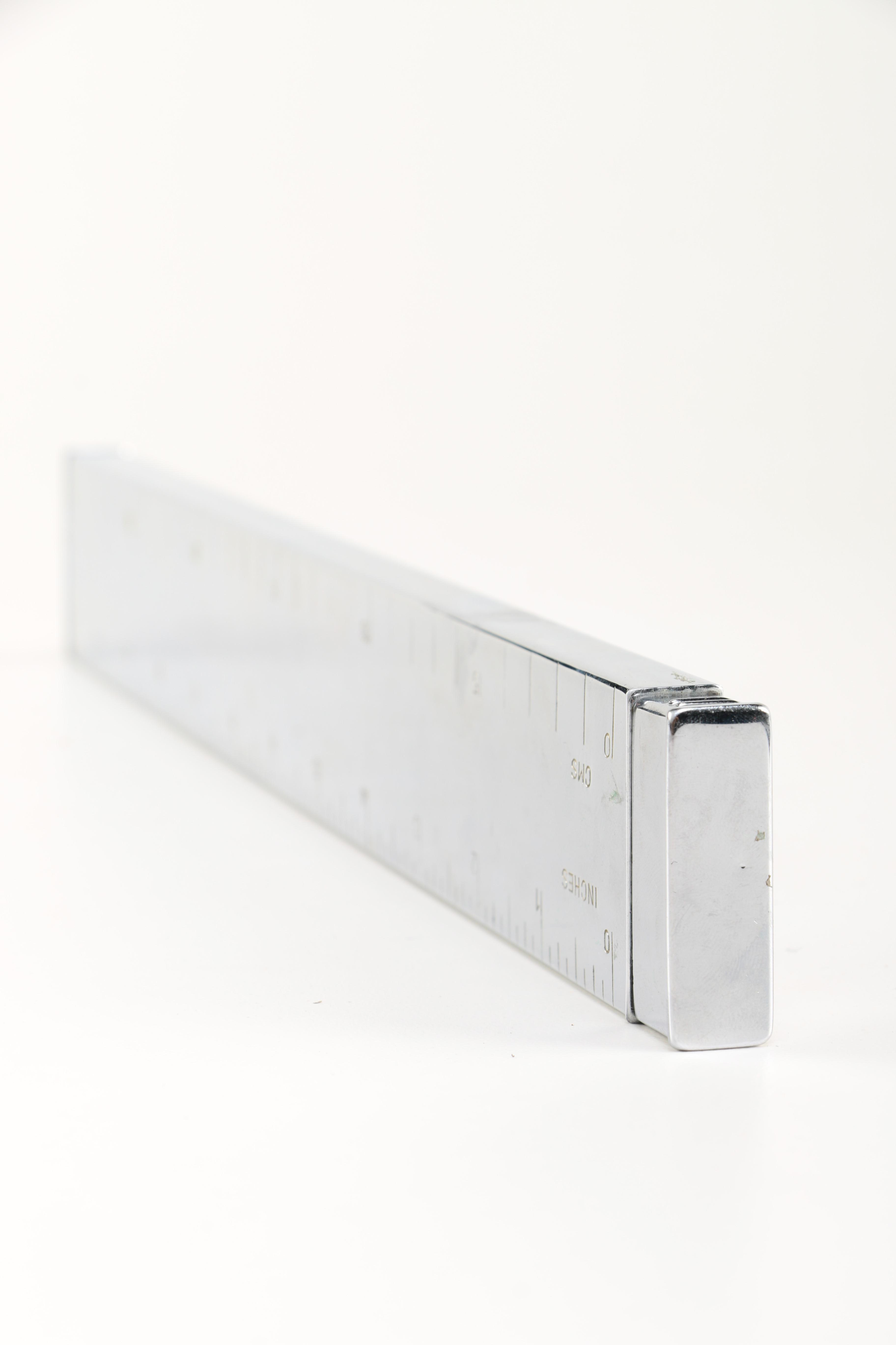 Vintage Stainless Steel Lighter Ruler With Felt Case