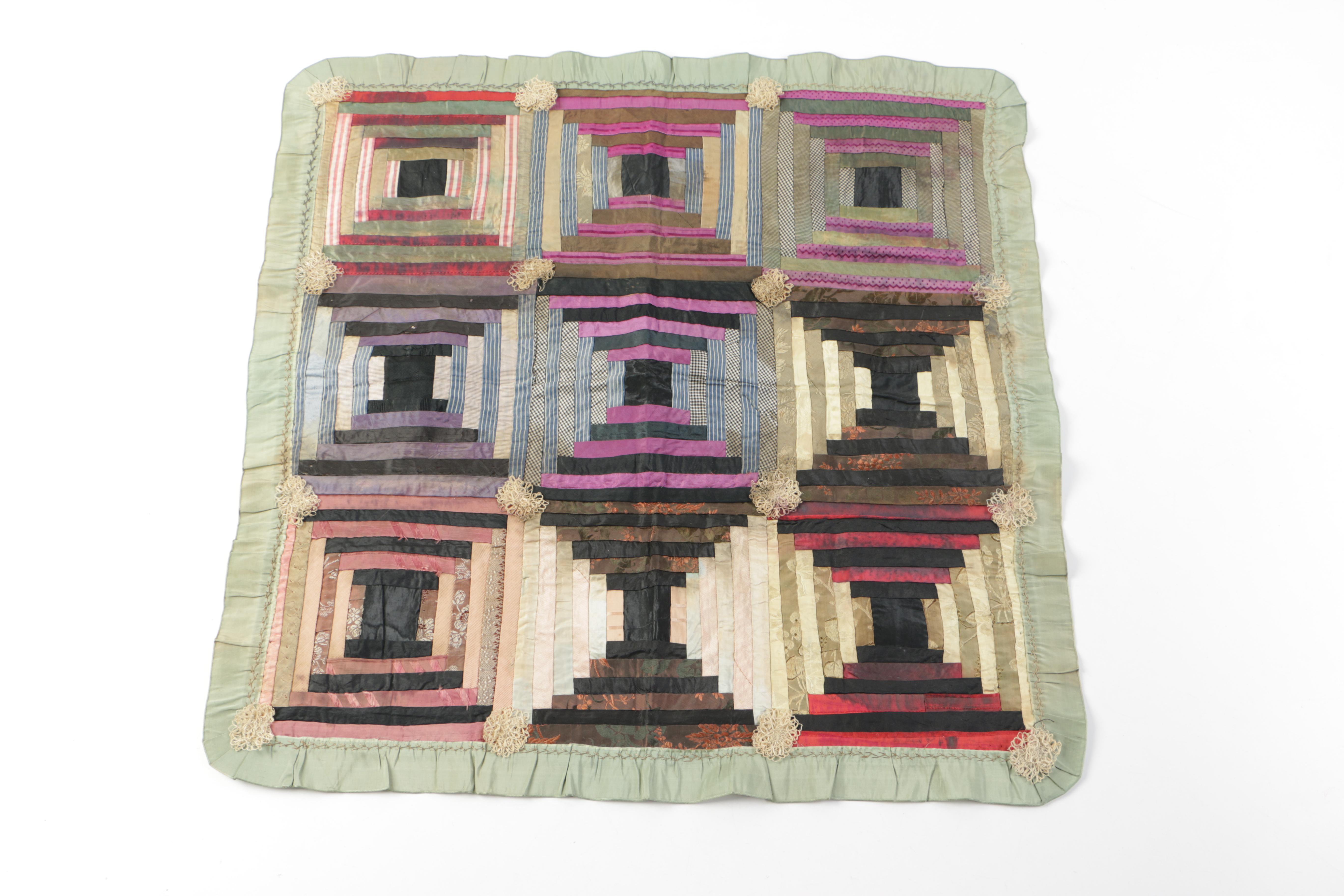 Vintage Textiles Including "Log Cabin" Lap Quilt Piece